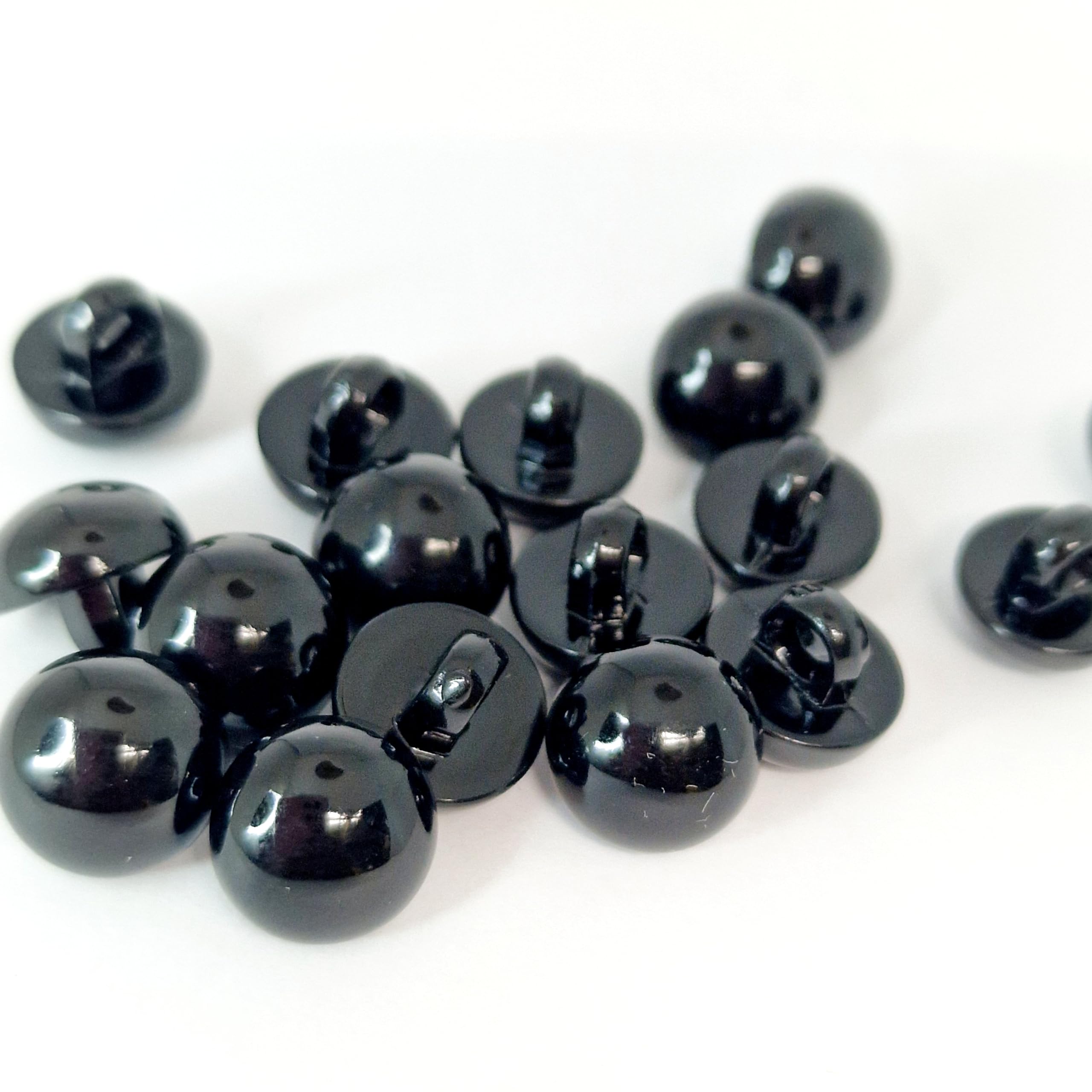 MajorCrafts 24pcs 11mm High-Grade Acrylic Small Round Mushroom Shank Sewing Buttons (Black), 11.5mm