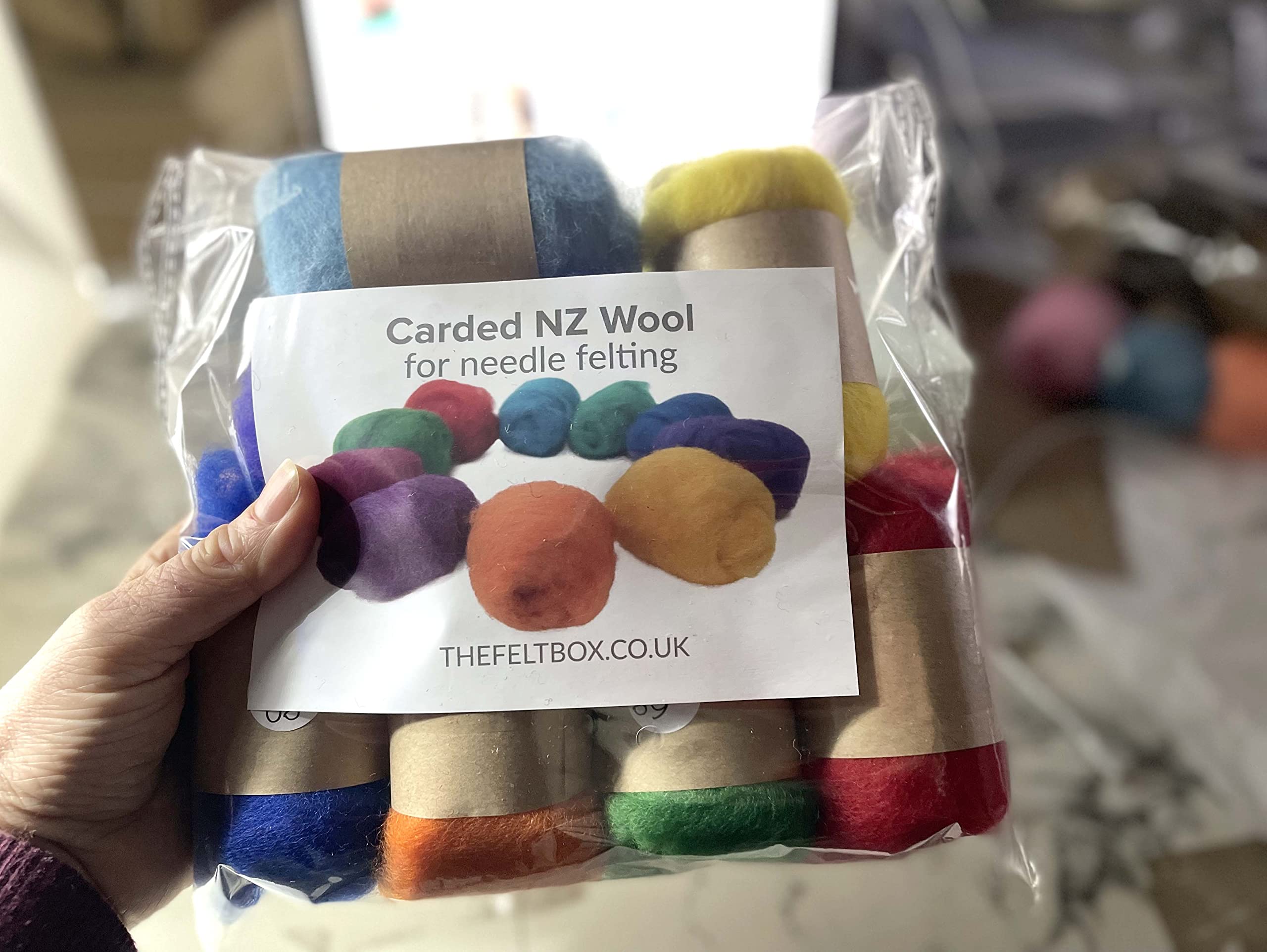 The Felt Box Needle Felting Wool, Bright Rainbow Set 7 Colours x 20g (140g Total) Carded Wool Batts - Image 3