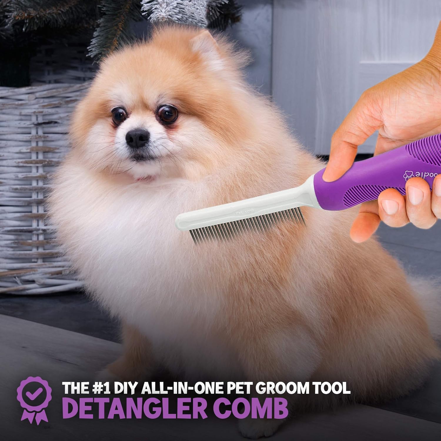 Detangling Pet Comb with Long & Short Stainless Steel Teeth for Removing Matted Fur, Knots & Tangles – Detangler Tool Accessories for Safe & Gentle DIY Dog & Cat Grooming (Grooming Comb)