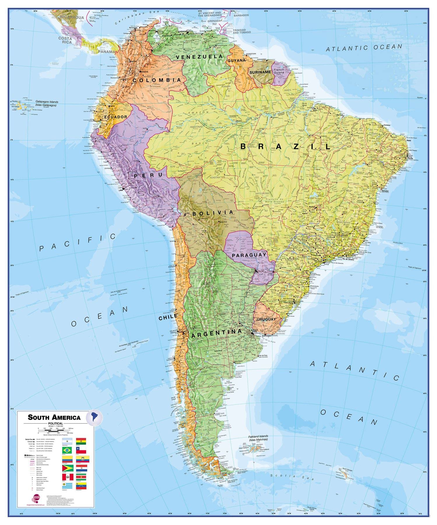 South America Large Political Wall Map Paper