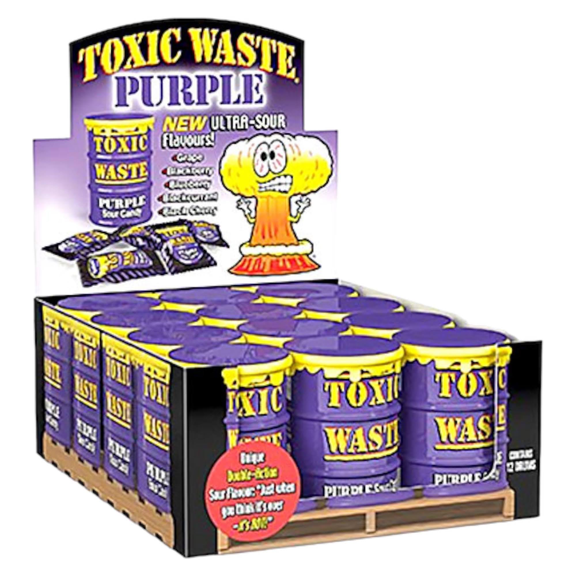 Toxic WasteDrums Hazardously Sour Candy Sweets - 12x Drums: 5 Sour Flavours (Purple Drum: Grape, Blackberry, Blueberry, Blackcurrant and Black Cherry)