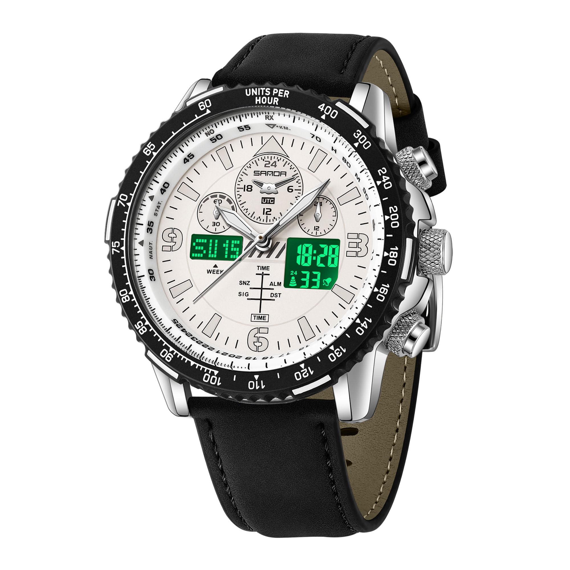 Gosasa Orologio analogico digitale al quarzo da uomo casual con cinturino in pelle