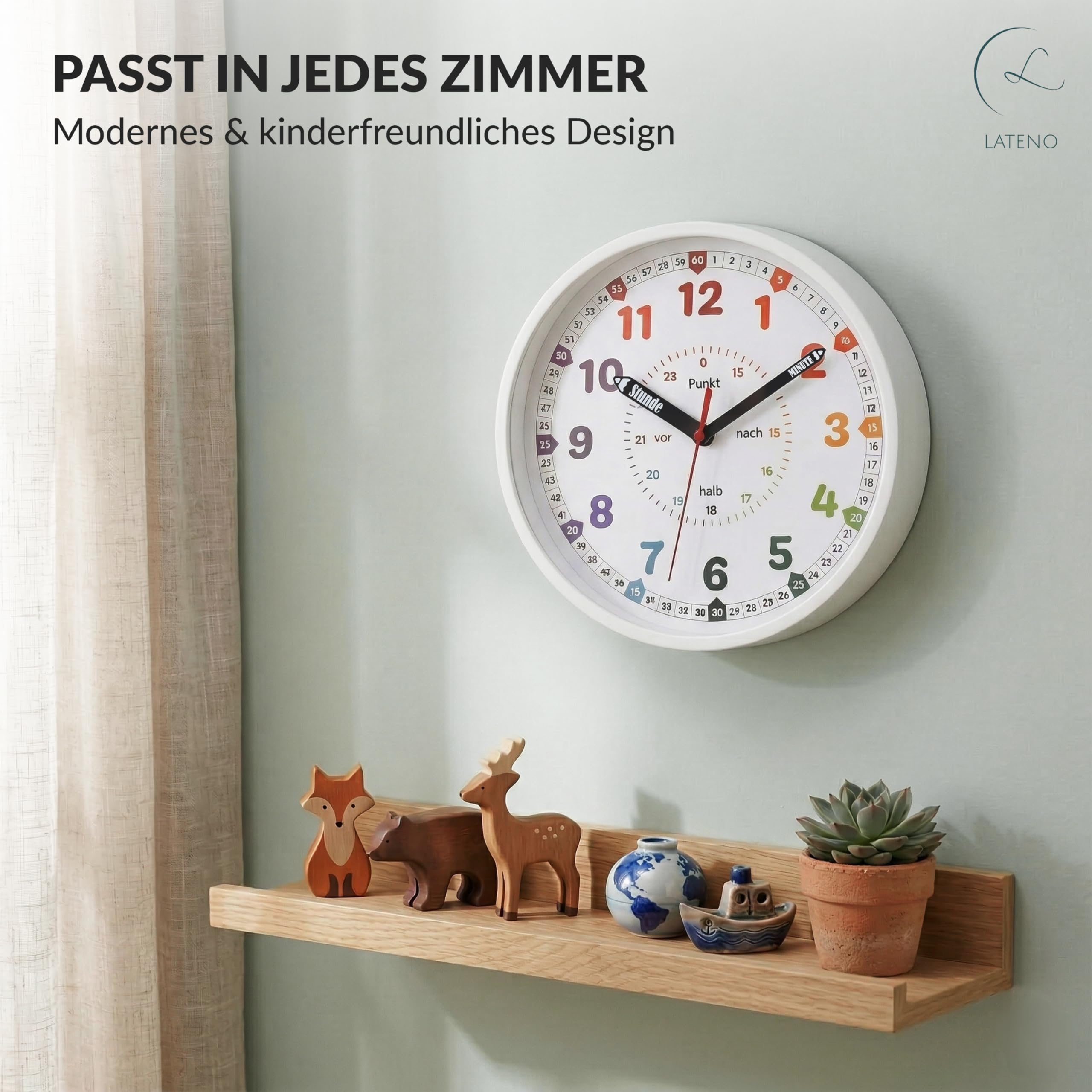 Reloj de pared para niños blanco - Reloj de pared colorido para habitación infantil silencioso - Reloj de aprendizaje para niños sin ruido de tictac - Reloj analógico de pared infantil para