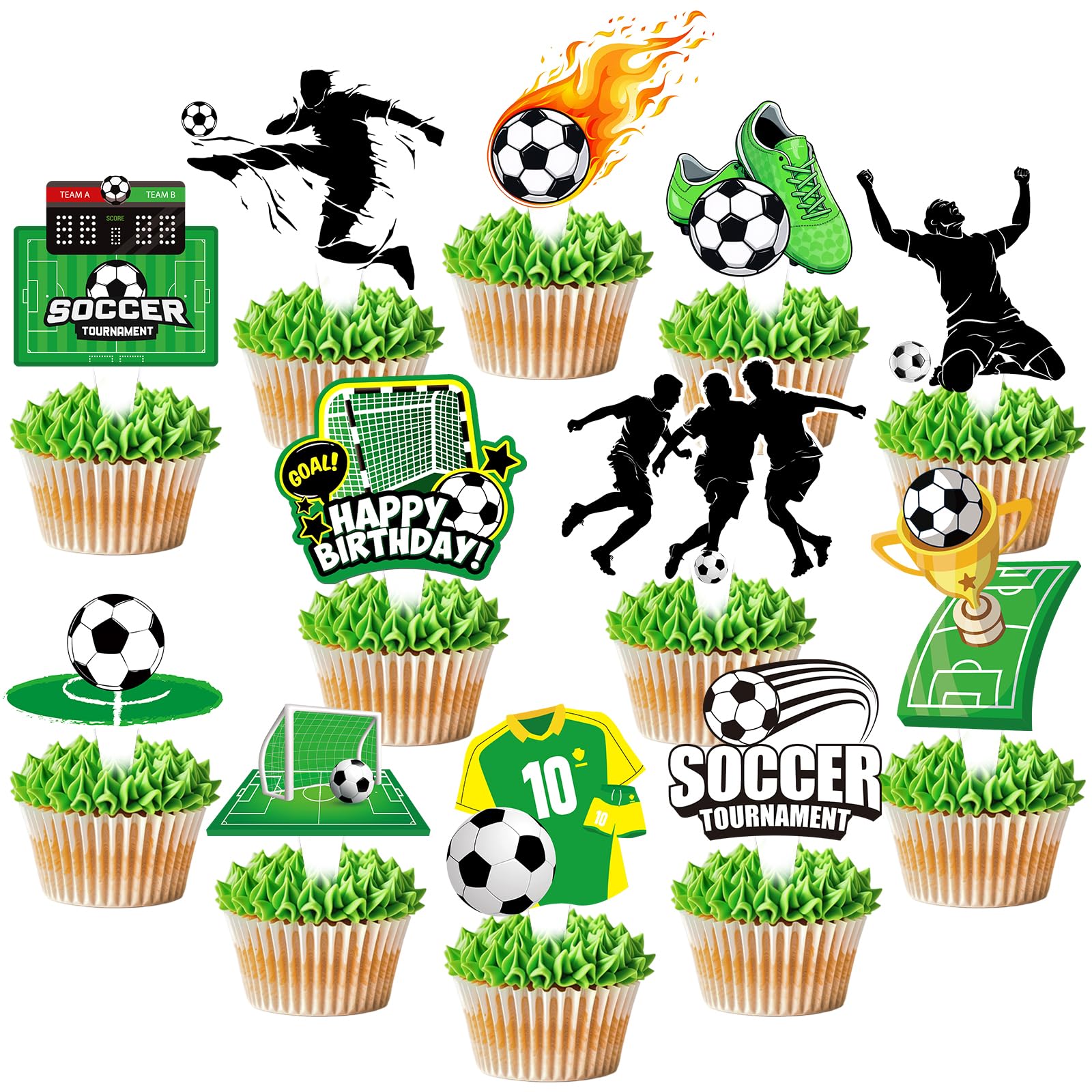 CharmeFleur 24-Piece Football Cupcake Toppers, Football Birthday Decorations, Sports Theme Birthday Decorations