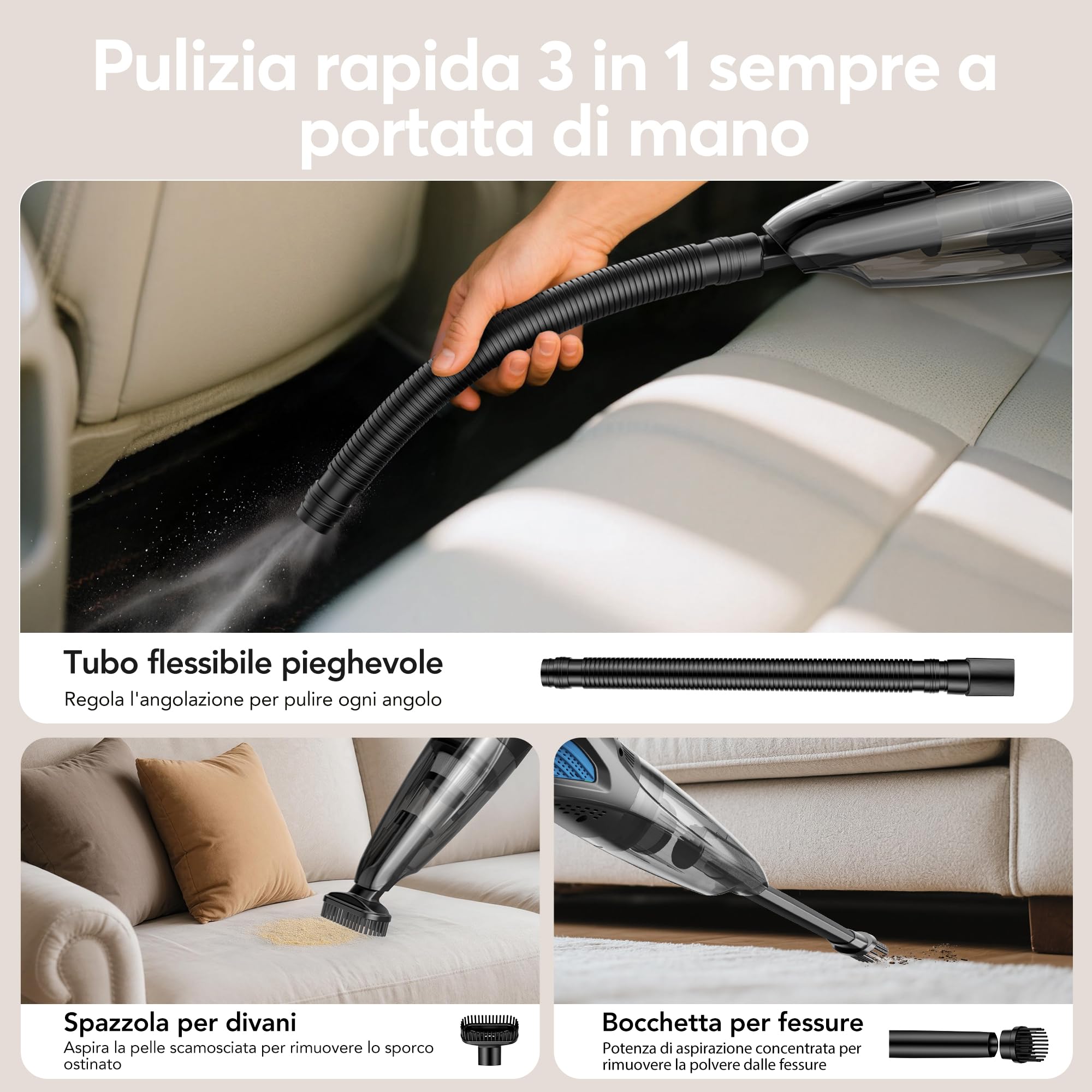 Topipop Aspirapolvere a batteria, 25000 Pa, senza fili