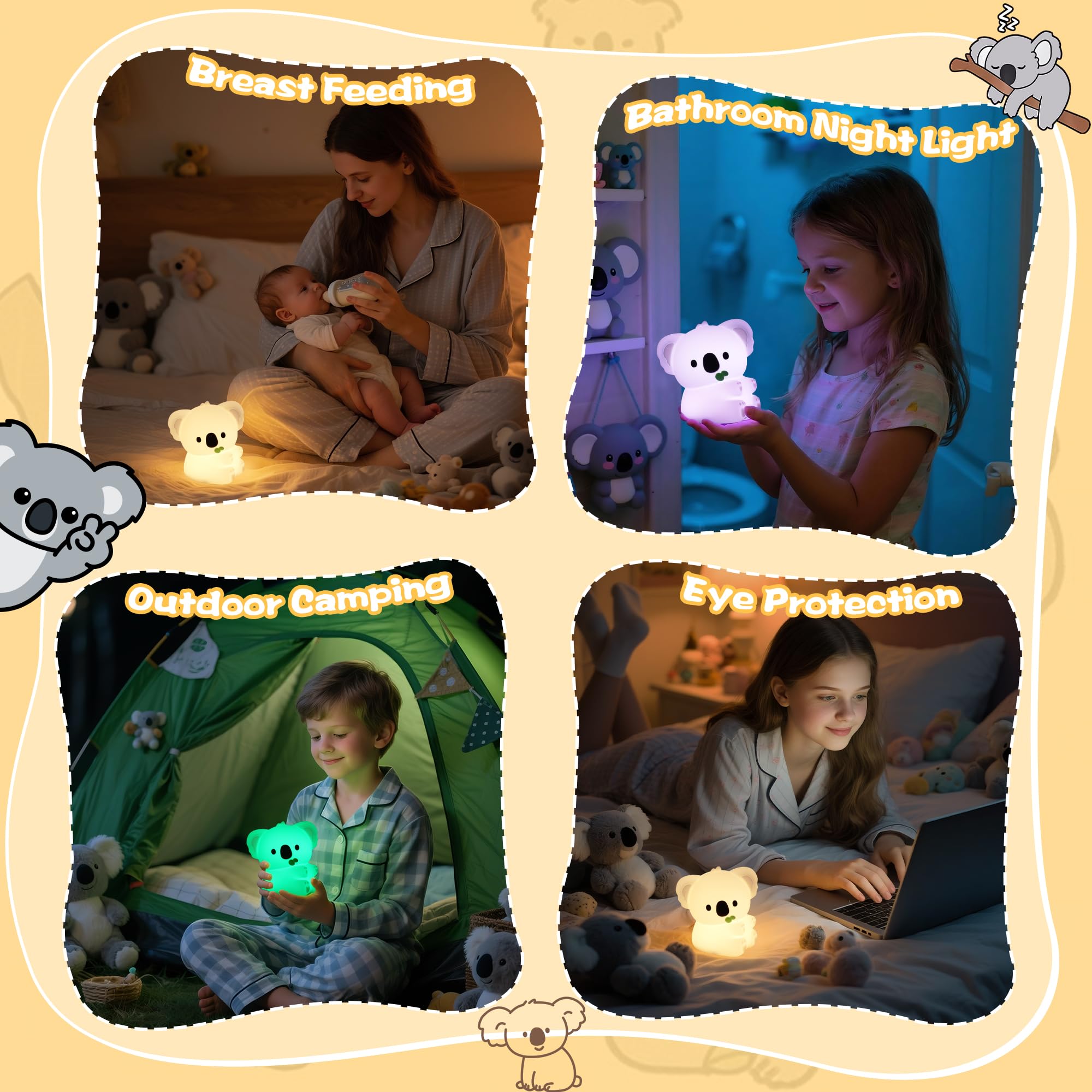 CoolGift Mart Koala-Geschenke, niedliches Koala-Silikon-Nachtlicht, Touch-Steuerung und Timer, über USB aufladbar, geeignet zum Stillen, Lesen, Arbeiten, Schlafen für Babys, Kinder, Jugendliche