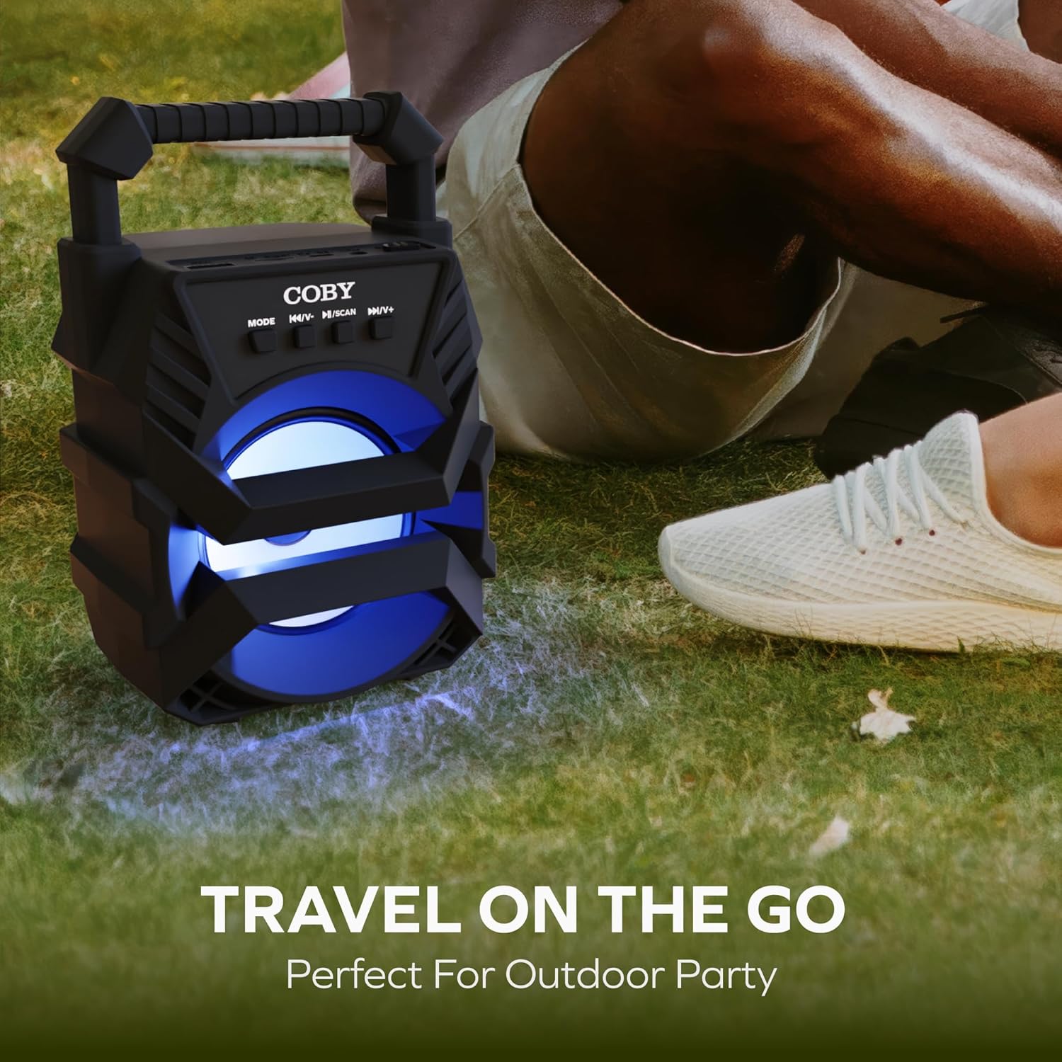 Coby Portable Karaoke Speaker & Bluetooth PA System with Mic Input, LED Party Lights, FM Radio, USB/SD/AUX Playback, Rechargeable Wireless Speaker for Home, Travel, Parties & Outdoors - Image 5