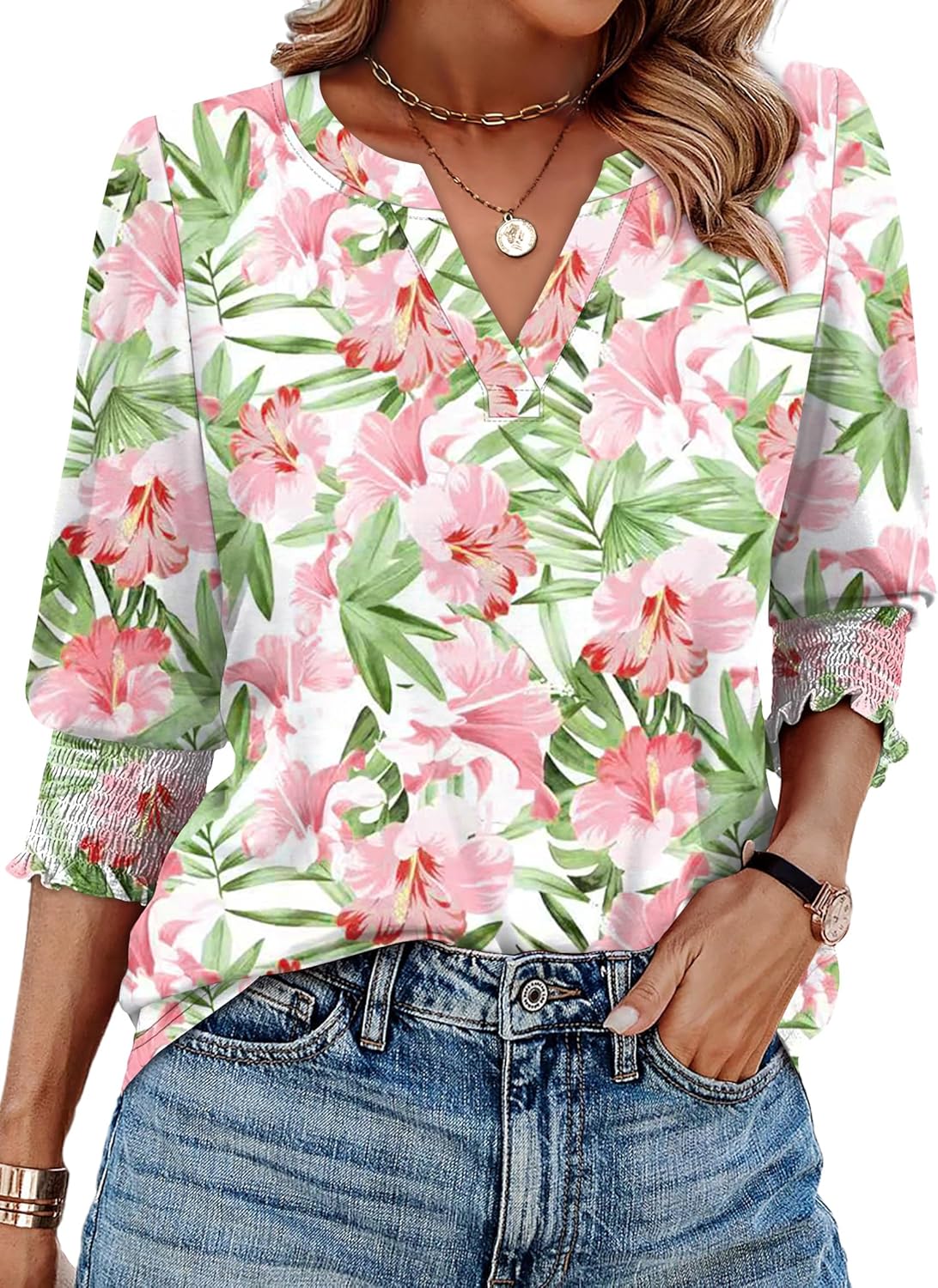 WIHOLL 3/4 Length Sleeve Womens Tops Summer Shirts Blouses for Women Dressy Casual Trendy Fall S-3XL - Image 2