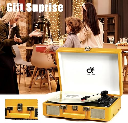 Miniatura 2 de Tocadiscos de maleta Bluetooth vintage con altavoces integrados tocadiscos portátil de 3 velocidades con grabadora de audio de vinilo USB RCA