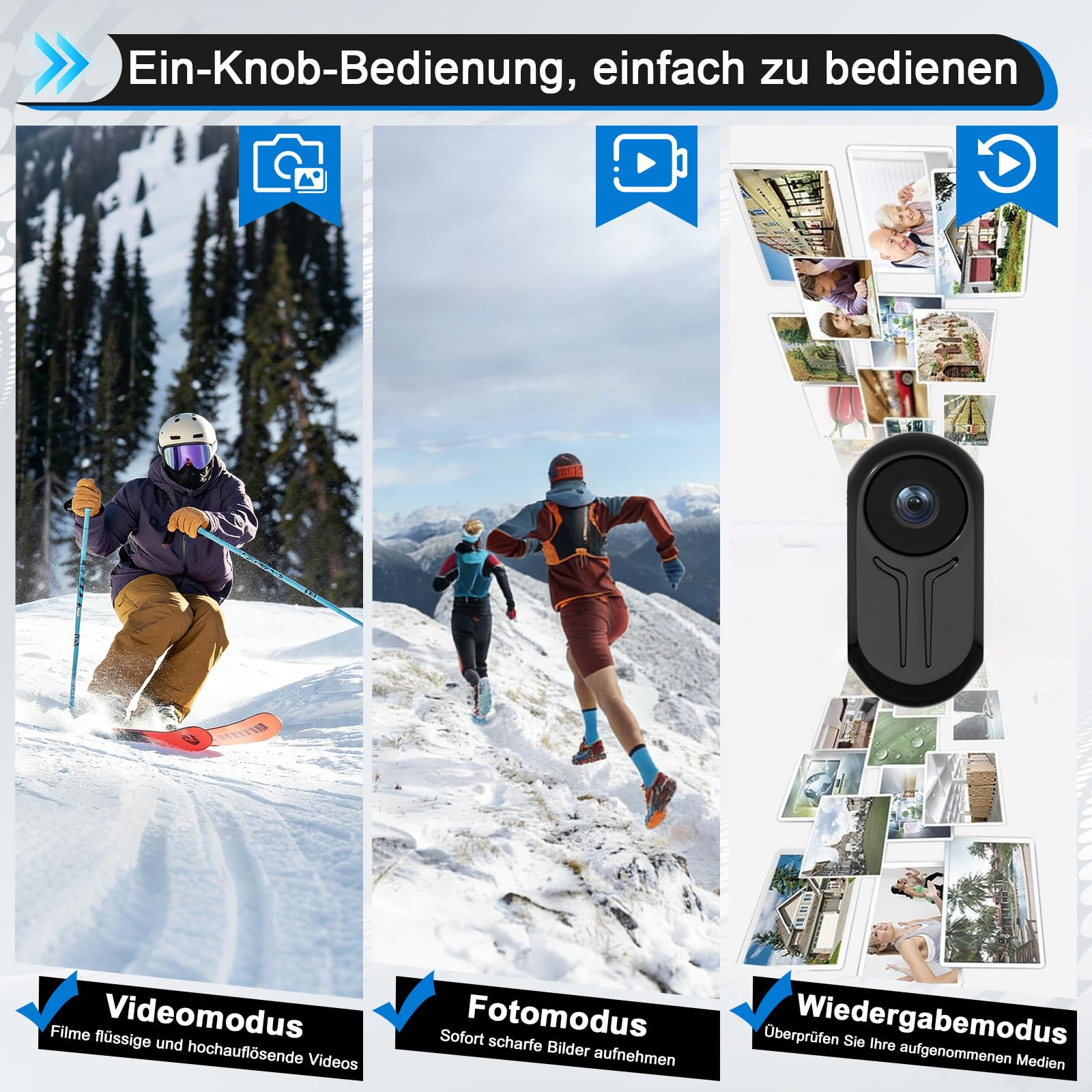 HD1080P Mini Action Cam, Tragbare Body Camera POV Vlog Camera Mini Kamera Helmkamera mit 64GB Karte, Bodycam Pocket Kamera, Kleine Körperkamera für Reisen Sport Outdoor