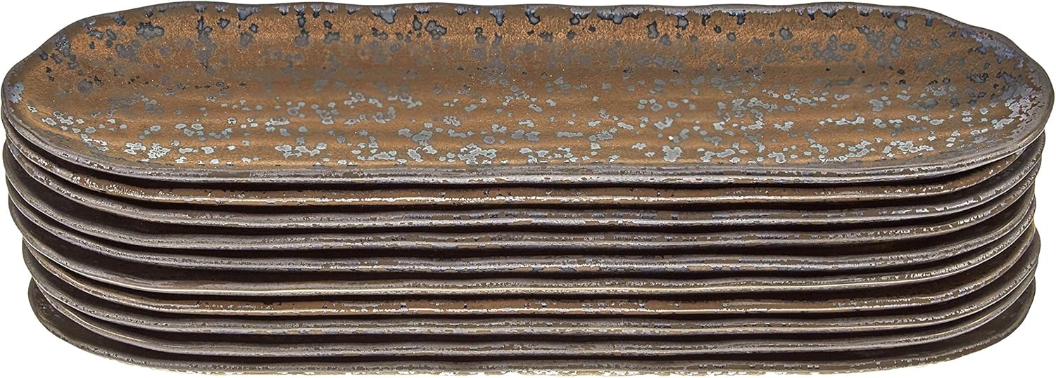 Set of 5, Oval Long Plate, 13.8 x 3.7 x 0.9 inches (35.2 x 9.5 x 2.2 cm), 14.1 oz (400 g), Pottery Dish, Restaurant, Ryokan, Japanese Tableware, Restaurant, Commercial Use