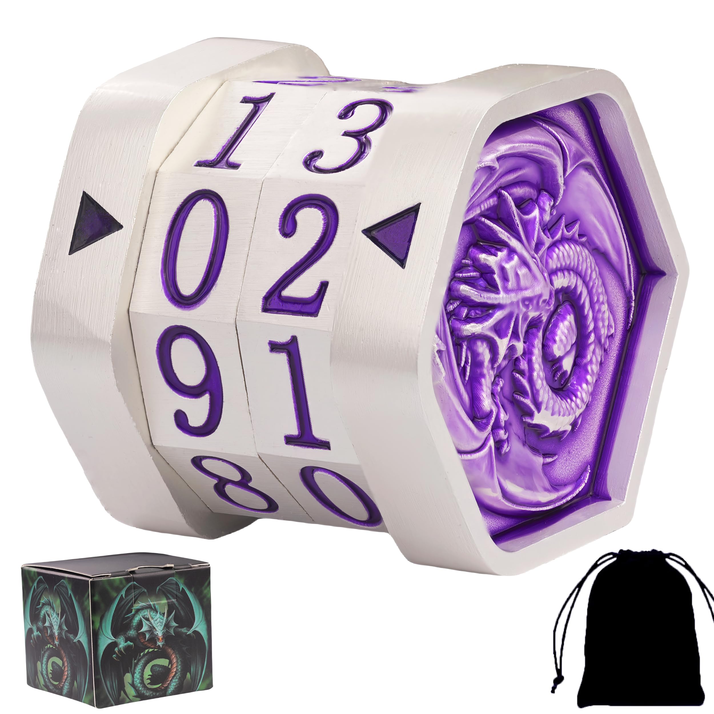 ALOBGHDC Metal MTG Life Counter Wheel Metal Magic Life Counter MTG Health Tracker MTGs Foundations with Dragon Symbol for Board Games, Cards Games, TTRPGs, Compatible with MTGs(Pearl Silver_Purple)