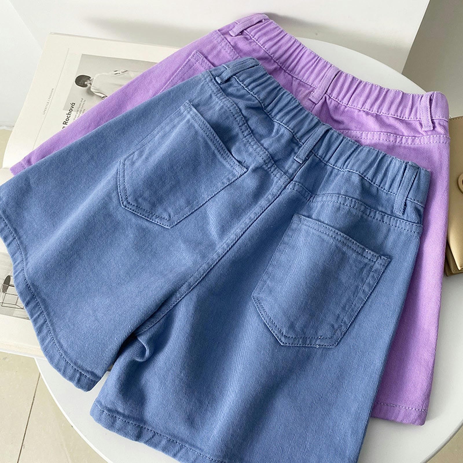 Pantaloncini Donna Shorti di Denim A Gamba Larga per Donne, Pantaloni Esterni A Vita Alta, A-Line, Sciolti, Dritti, Viola