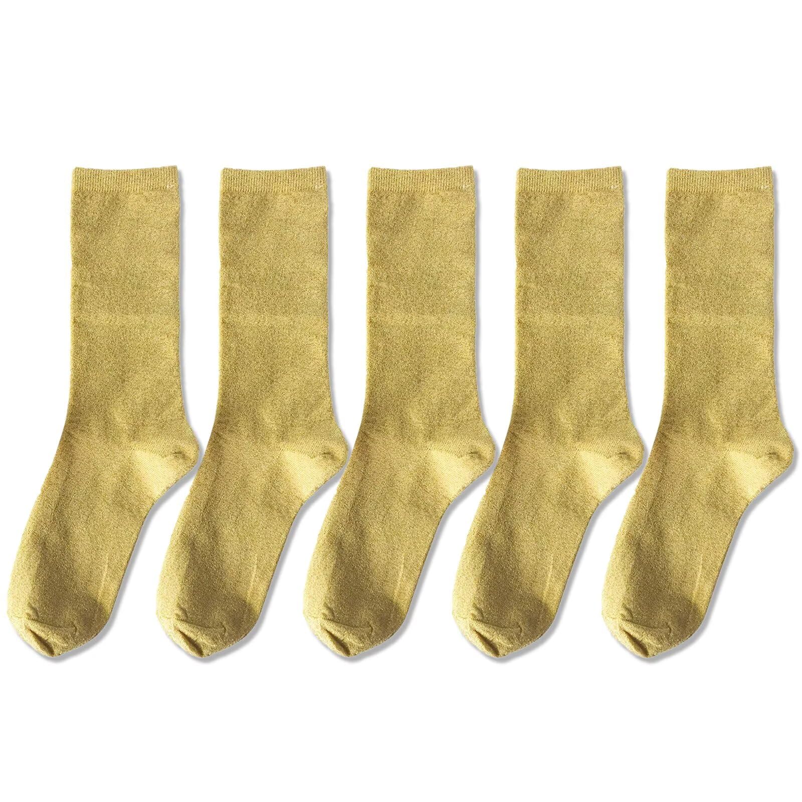 CENAST 2 Pairs Women's Novelty Glitter Ankle Socks Casual Ladies Bright Retro Sox Piles Sock, 5pairs-gold, One size