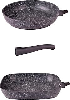 Maestro MR-4800 Set poêle Ø 24 cm et grill Ø 26 cm, aluminium, induction, manche amovible, anti-adhésif granit, sans Pfoa, vitrocéramique, gaz, électrique, noir