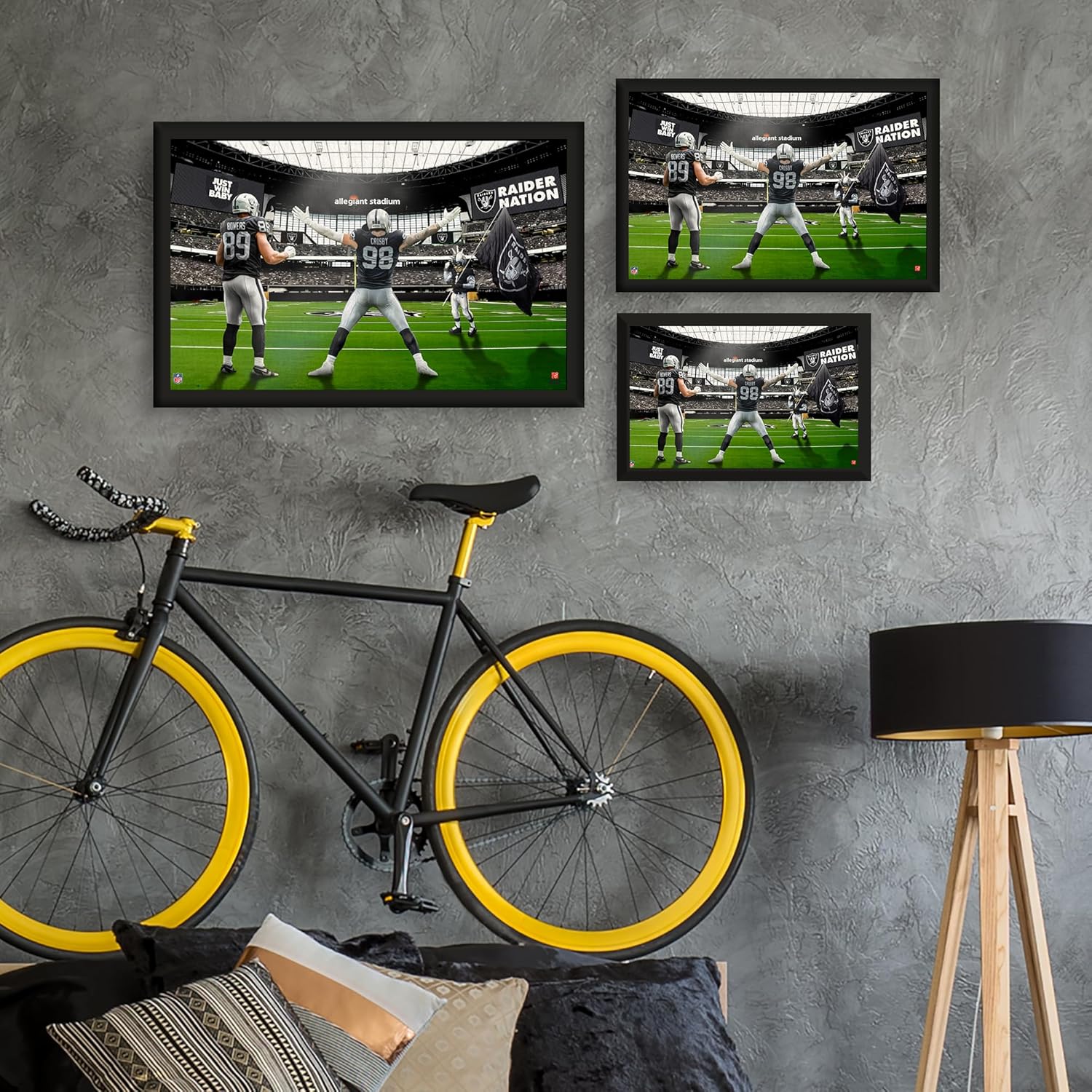 Sporticulture NFL American Football Framed Wall Art - Las Vegas Raiders - Brock Bowers - Maxx Crosby - Picture Poster for Boys Bedroom and Man Cave Decor, Ready to Hang, Blue 19.5" x 25", Medium