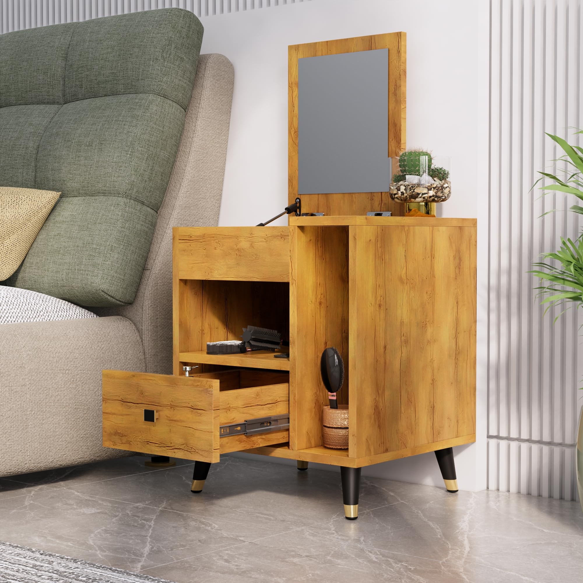 Bniture Engineered Wood Dressing Table with 1 Drawer, Mirror and Huge Storage Space | Vanity for Living Room, Bedroom (Giant Wood)-image-11