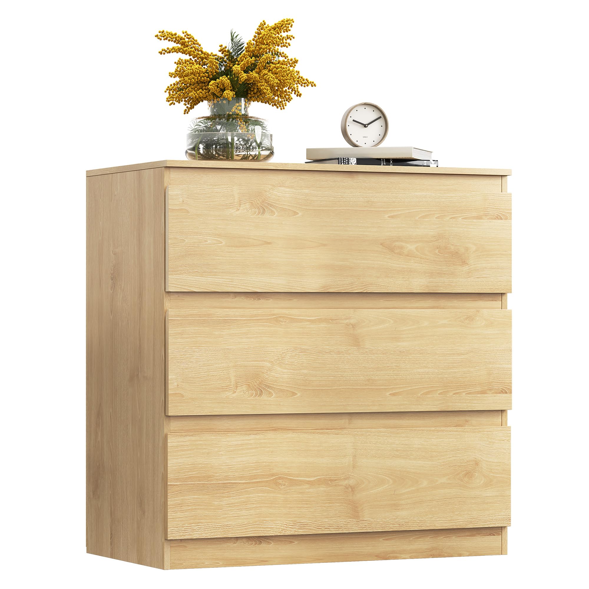 WLIVE 3 Drawer Chest Of Drawers, Modern storage drawers with Smooth Metal Runner, for Bedroom Living Room Hallway, Oak