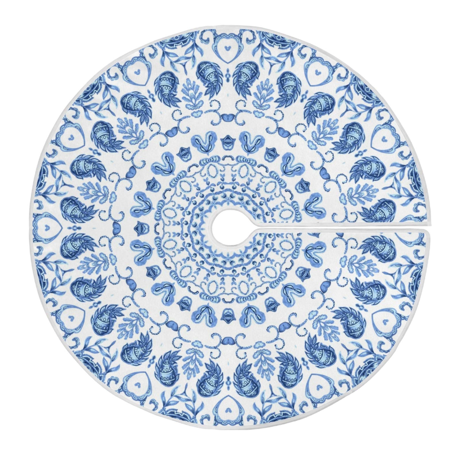 Aflyko Blue Christmas Tree Skirt Xmas Tree Base Cover Mat Holiday Party Decor 35.4