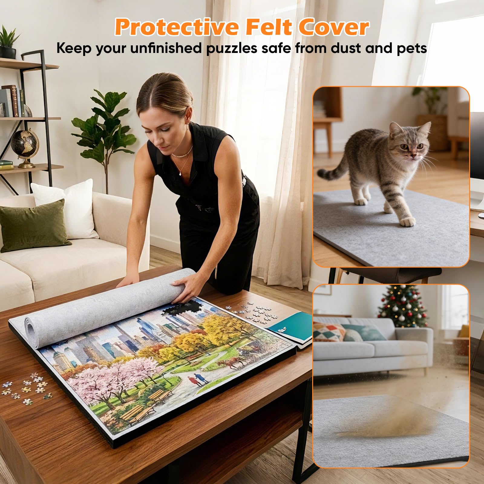 Planche Puzzle Pliable 2 en 1 avec 5 Angles d'inclinaison réglables, Table Puzzle en Feutre de 2000 pièces, 6 tiroirs Amovibles et Housse de Protection, Portable, inclinable