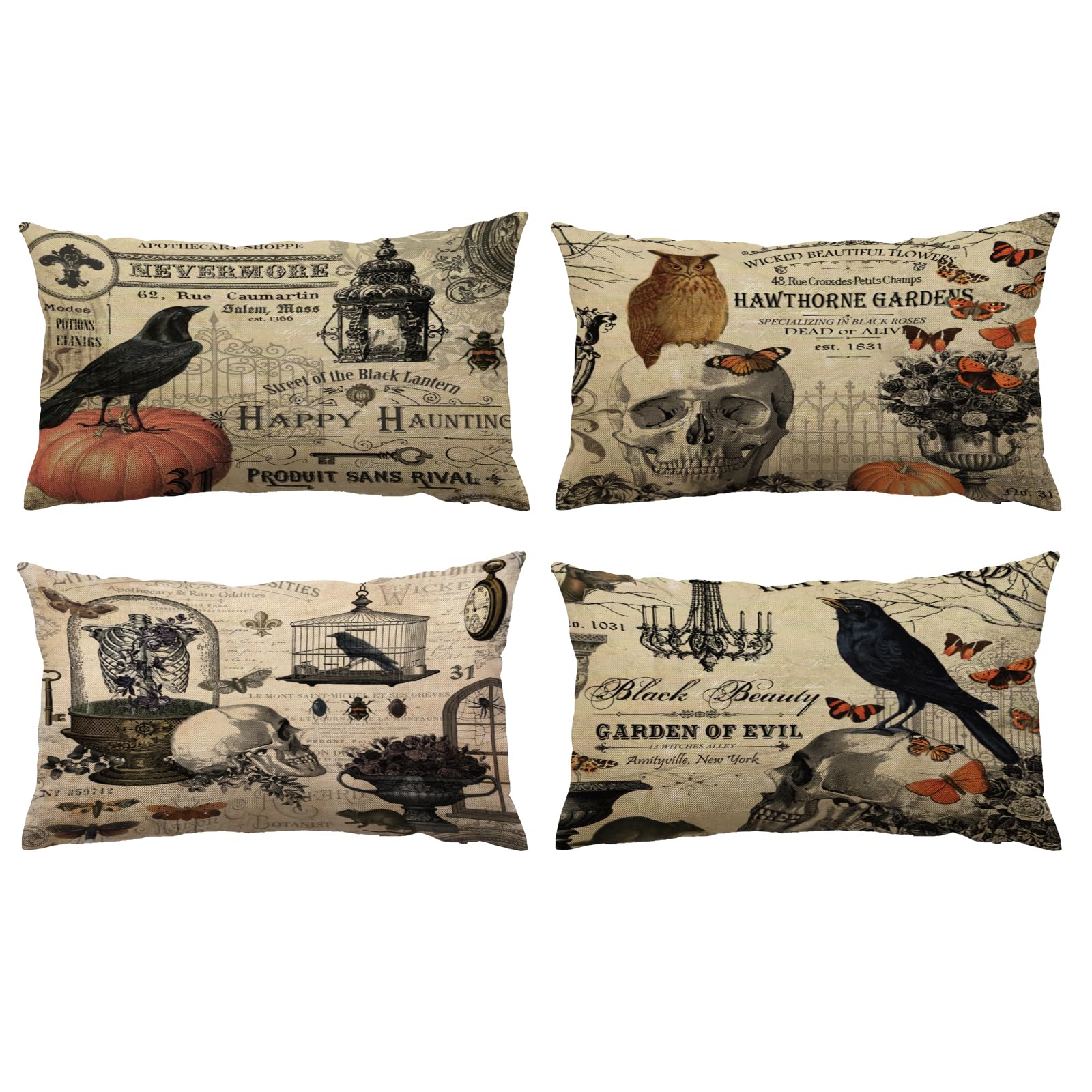 YeeJuYeeJu Set of 4 Halloween Decorative Throw Pillow Covers Skull Pillow Covers Cushion Covers Outdoor Couch Sofa Home Pillow Cases 12x20 Inch