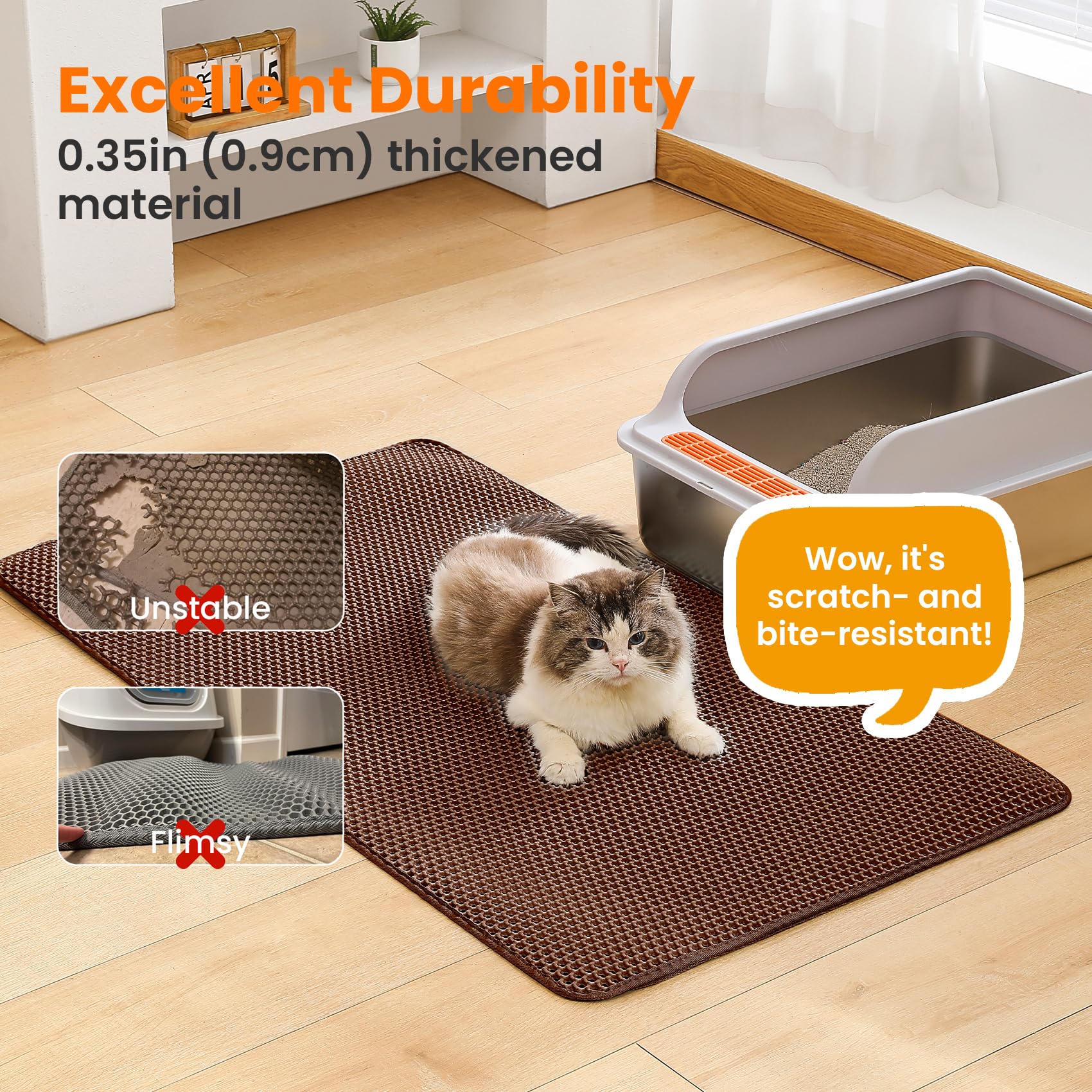 Tapete Gigante para Arena para Gatos, 116x66cm, Doble Capa, Antideslizante, Impermeable, a Prueba de orina, Suministros y artículos Esenciales para Gatitos, XXL, Marrón