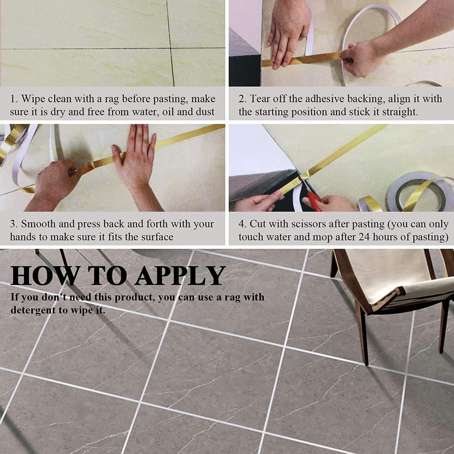 Vyoma Floor Tiles Foil Lines Metalized Mirror Tape, Self-Adhesive Tile Seam Sticker, Waterproof Gap Sealing Foil Decor Tape for Wall, Cabinet, Kitchen.1CM*50M (Silver) (Silver) 1