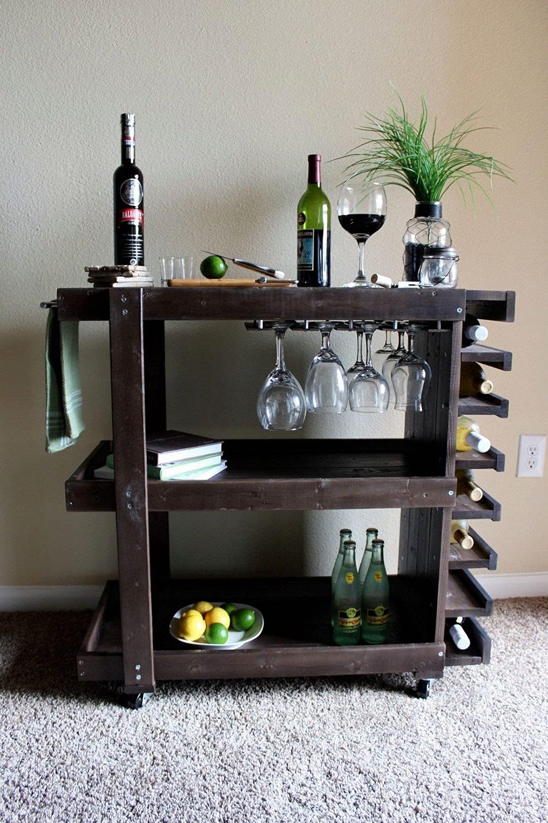 Vm decor Solid sheesham wood Bar Trolly in Walnut Finish
