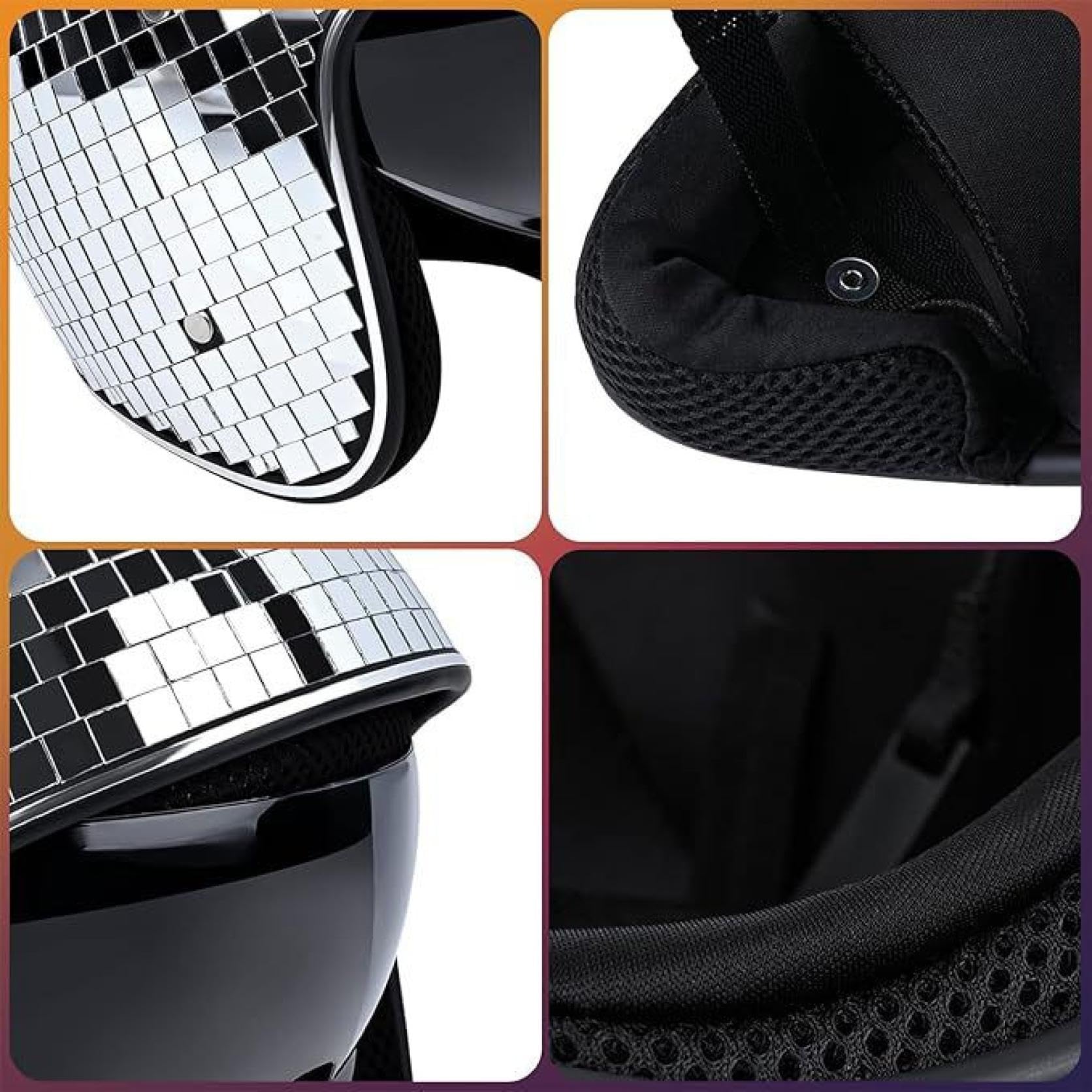 Spiegelhut Discokugel Hüte Disco Dekor Helme Mit Einziehbarem Visier Glitzer Spiegel Glas Hut Helm für Damen Herren Neuheit Party Hut Glänzende Pailletten Baseball Cap