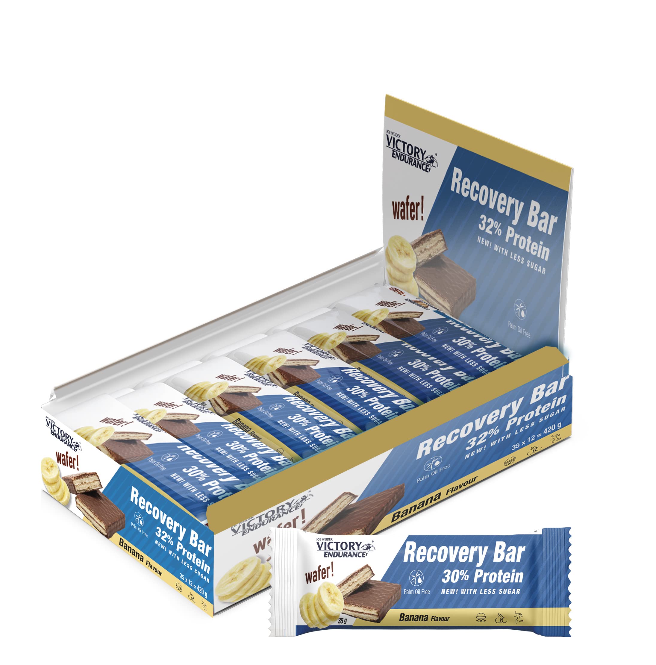 Recovery Bar - Banana Flavour. (12x35g) Chocolate Coated Wafer Bar for Post-Training Recovery with 32% Proteins