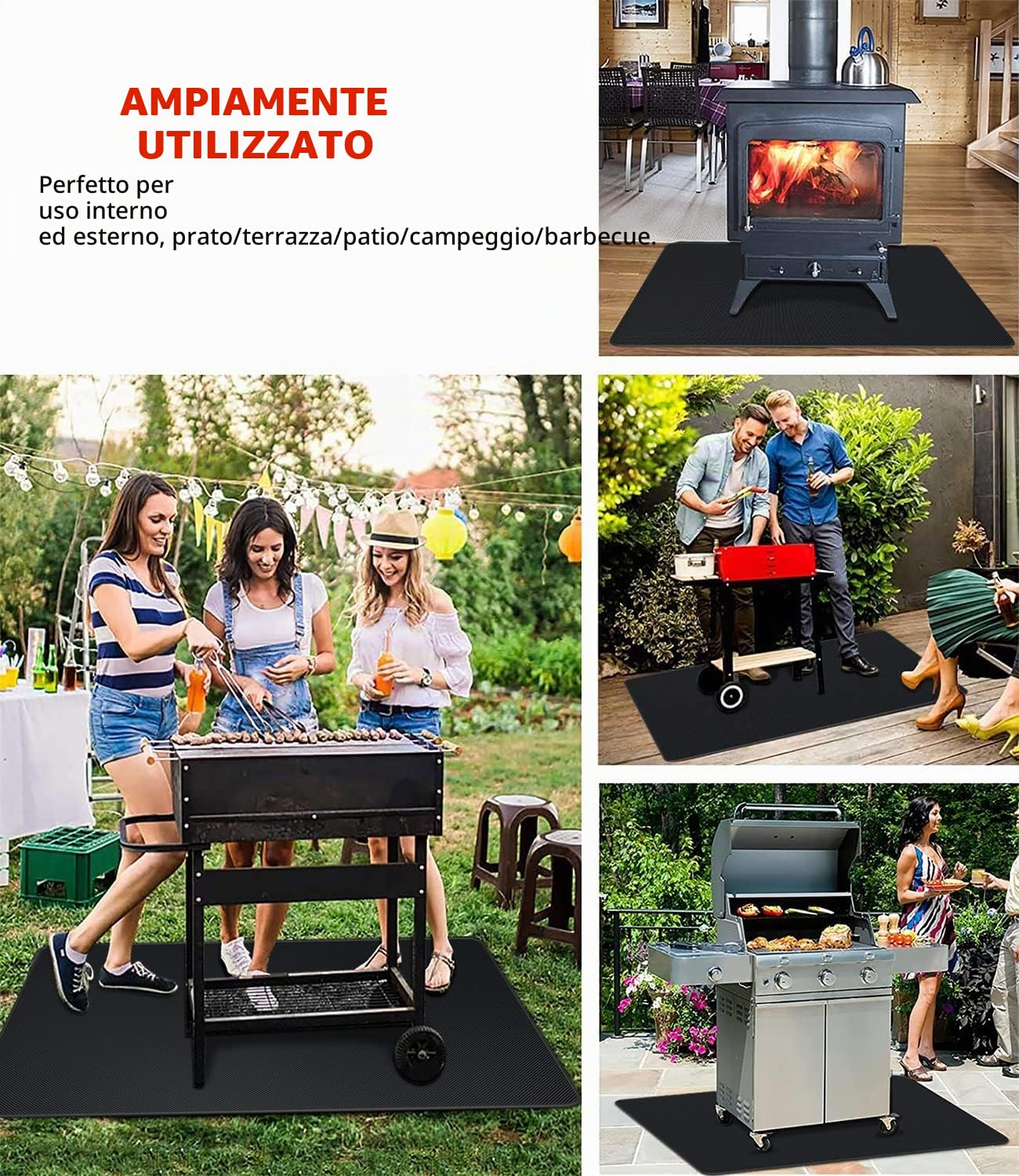 Tappetino Antincendio BBQ 152 x 101 cm Resistente al Calore | getalong · resistente fino a 800 °F · repellente olio & acqua · riutilizzabile · 152 x 101 cm