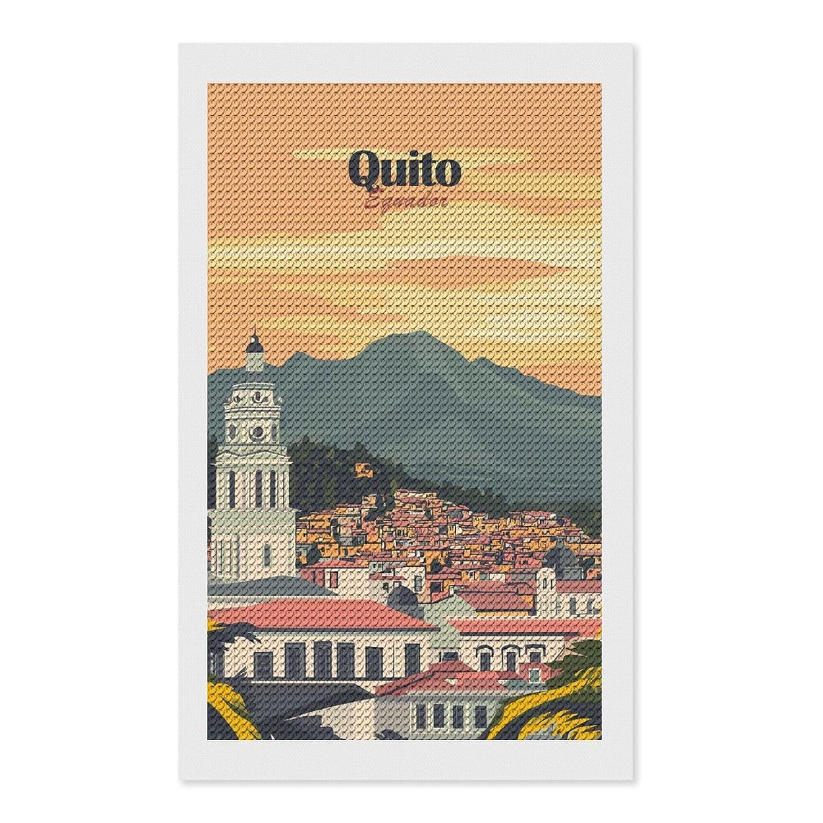 Junmoney Quito Ecuador Cityscape Travel Diamond Painting Canvas Set 12"x20", Mindful Craft Activity, Nice Detail and Sparkle, Farmhouse Decor, Birthday Gift