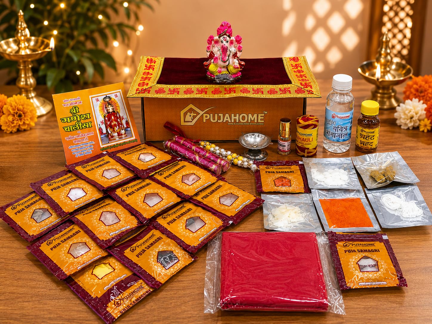 Pujahome Ganesh Puja Samagri Kit for Ganesh Pujan/Ganpati Pooja Kit/Ganesh Chaturthi Puja/Ganesh Pooja with Mitti(Painted Clay) Ganesh Murti(32 Items)-image-13