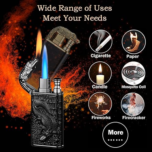 Miniatura 2 de Encendedor de antorcha, encendedor mágico de cocodrilo de doble llama con herramienta de llama ajustable, encendedor creativo a prueba de viento,