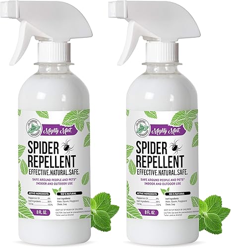 Mighty Mint Aceite de menta repelente de araña de 8 onzas, espray natural para arañas, insectos y más, (paquete de 2) Mighty Mint Aceite de menta repelente de araña de 8 onzas, espray natural para arañas, insectos y más, (paquete de 2)