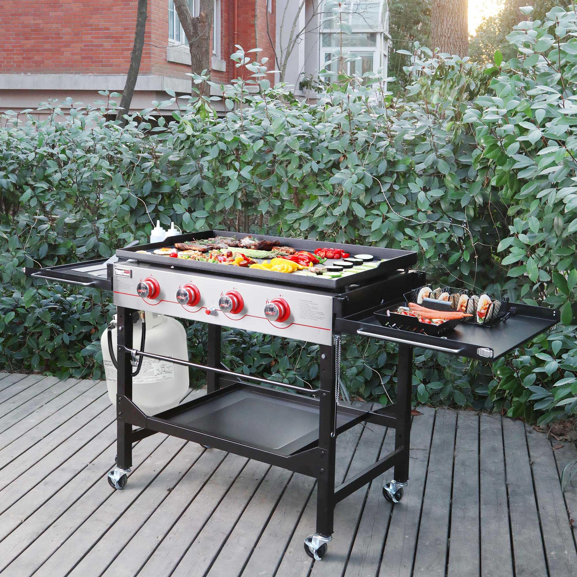 Callow 4 Burner Flat Top Gas BBQ Grill & Griddle - Outdoor Cooking Griddle Large 92cm x 55cm, Gas BBQ Grill 4kw each burner, Includes Quality Cover - Outdoor Cooking Enthusiasts - Catering Grills