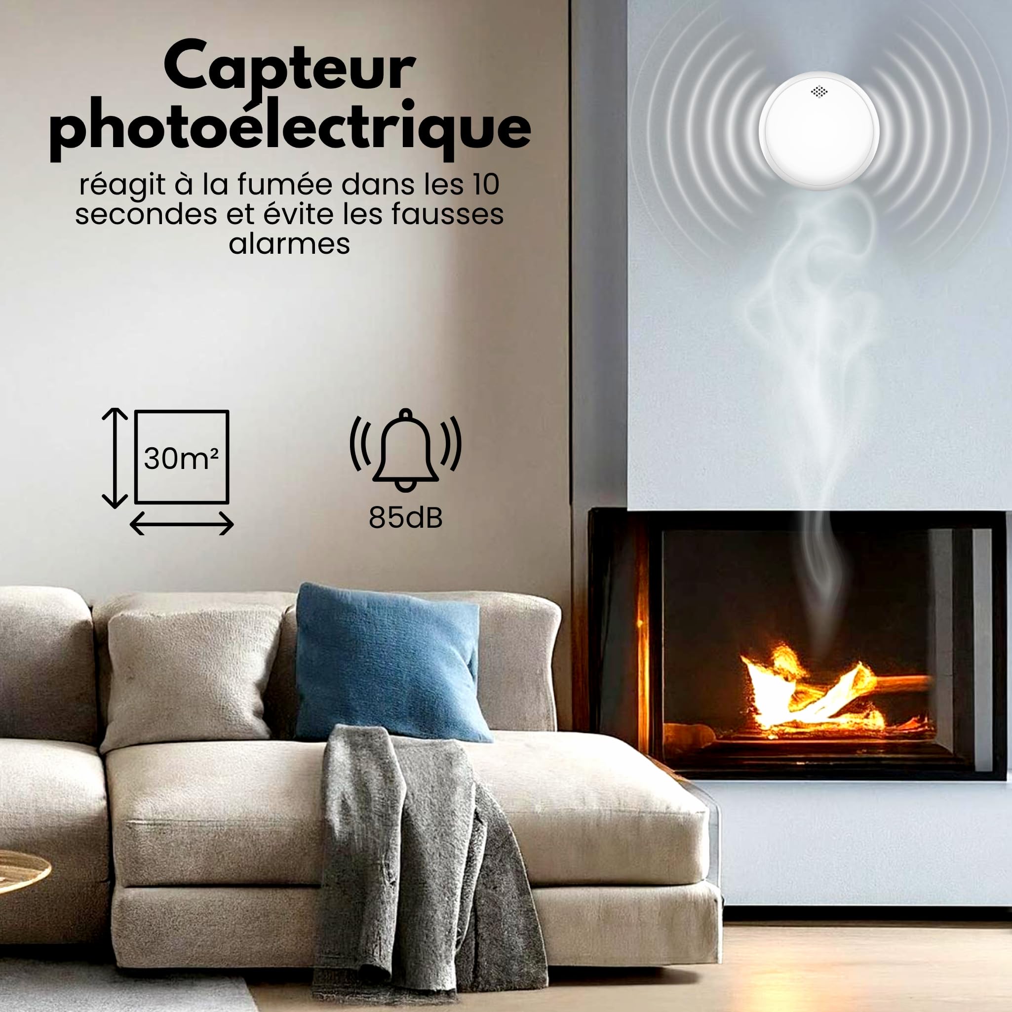 Aroha Safety Pro Détecteur Combiné avec Fumée et Monoxyde de Carbone Sleep Line - Batterie de 10 Ans - Alarme Incendie & Alarme de CO - 5 pièces