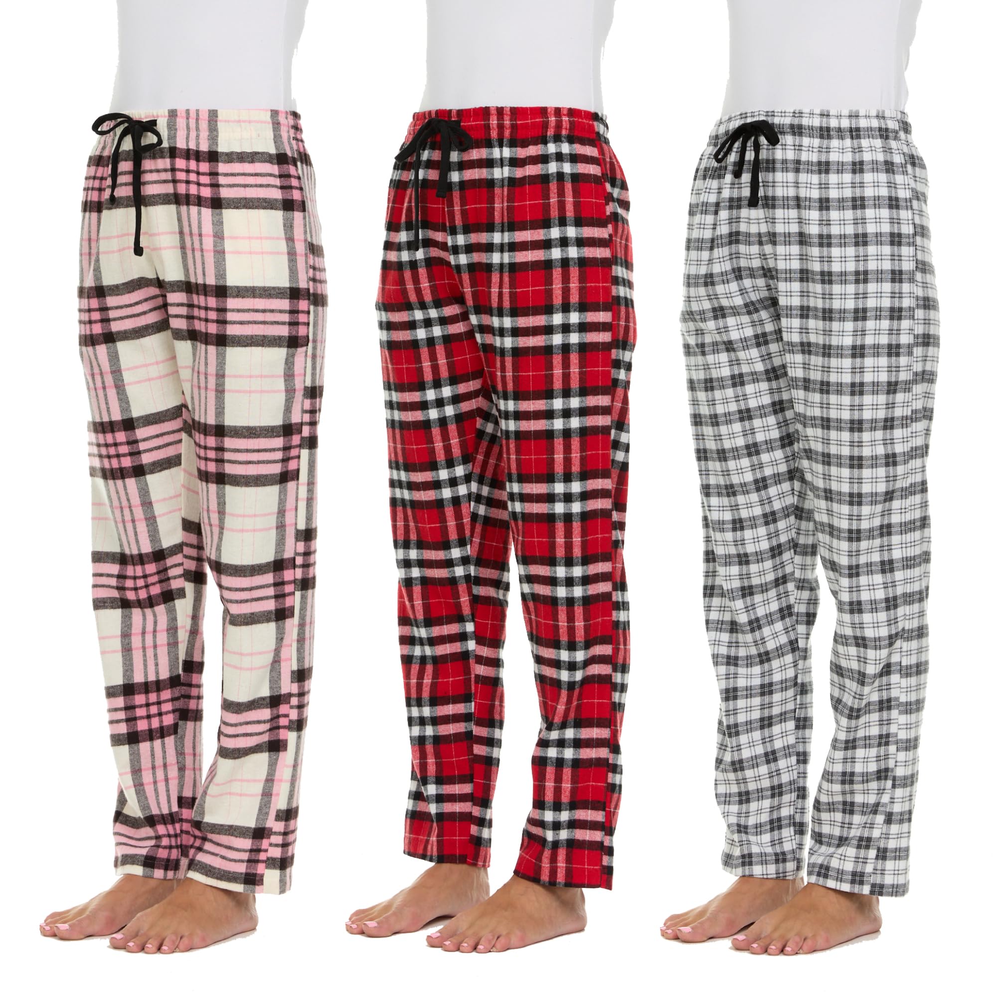 Pajama Bottoms for Women - 3 Pack Cotton Blend Flannel Plaid Lounge Pants, Comfortable PJ Pants