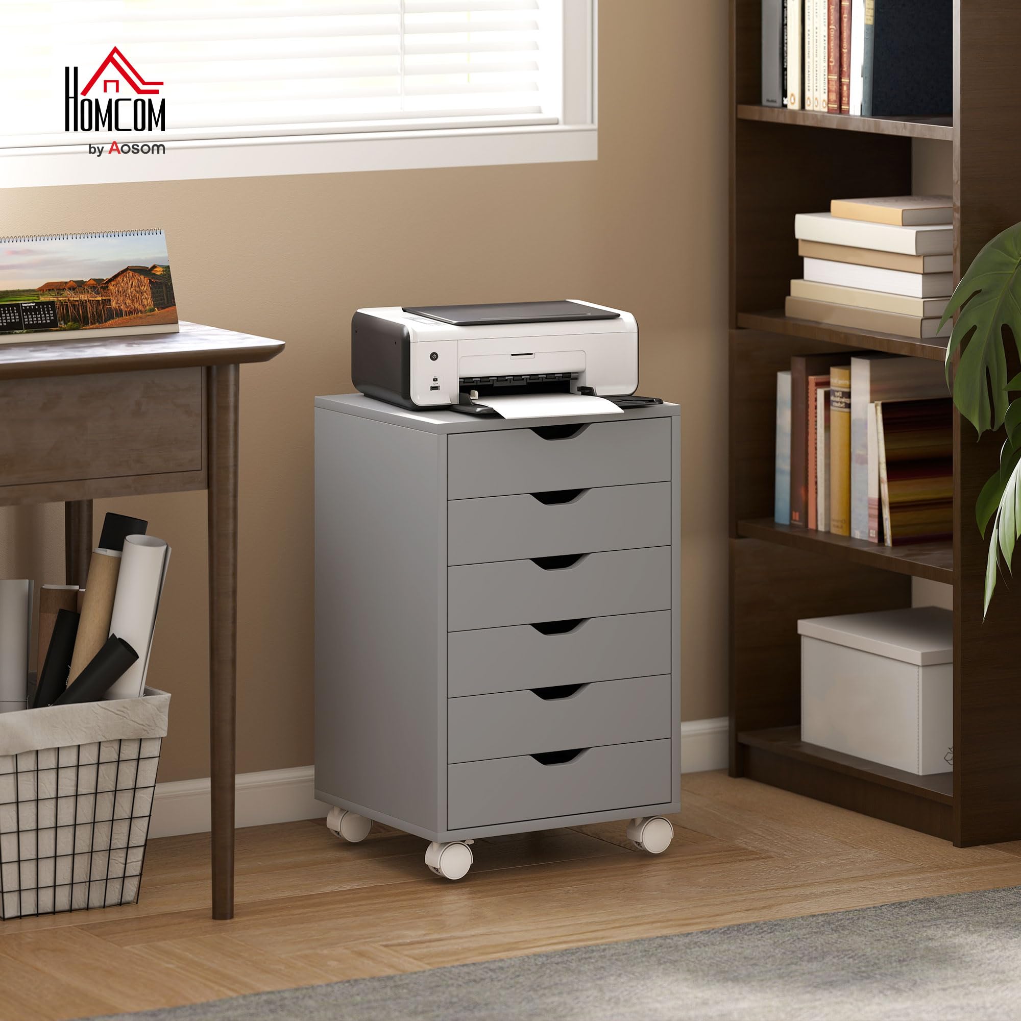 HOMCOM Classeur de Bureau Mobile 6 tiroirs Gris