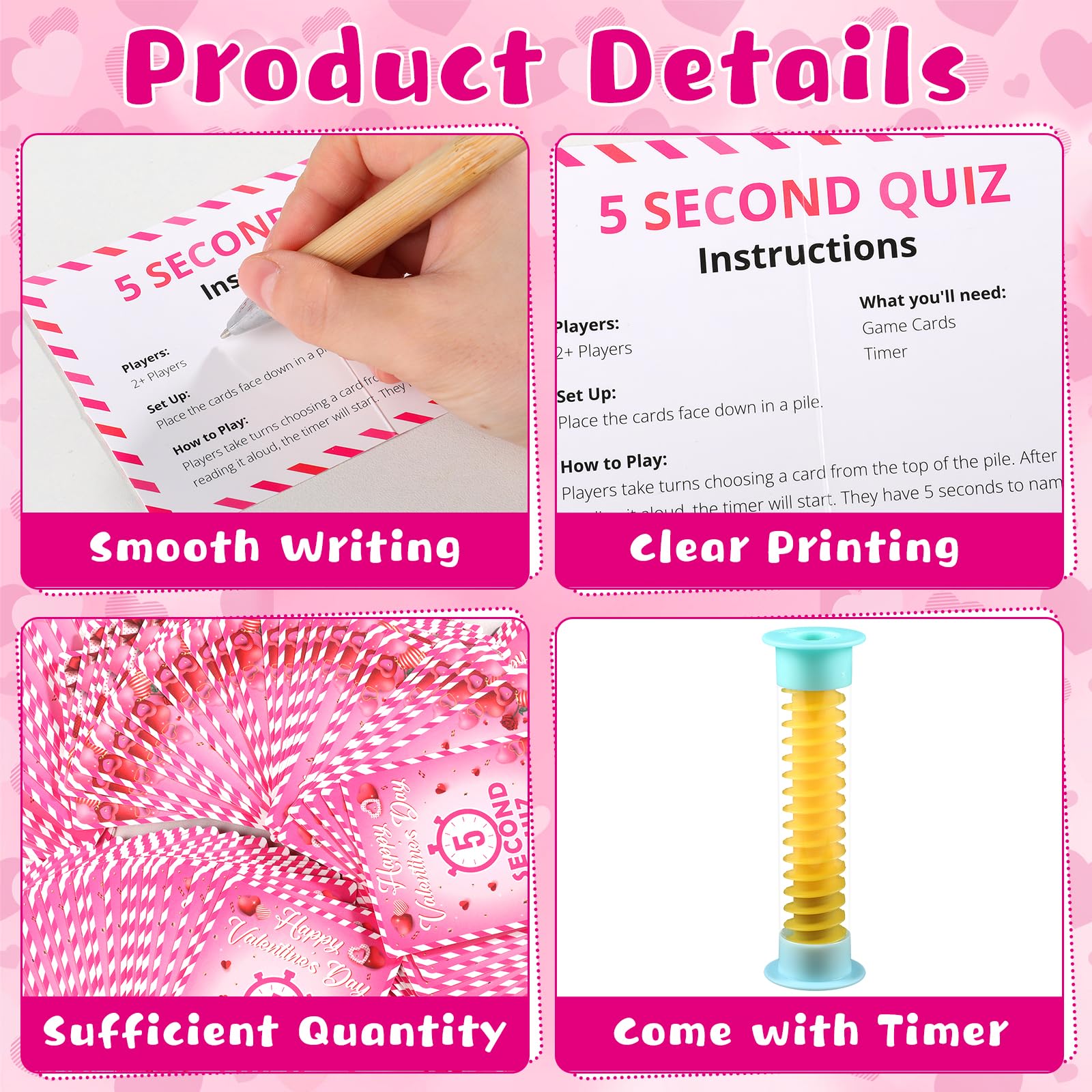 Valentine 5 Second Game 108 Valentines Day Simple Question Cards 5 Second Hourglass Valentine Question Card Games for Adults Family Party Galentine Night Travel Game Think Fast and Shout Answers