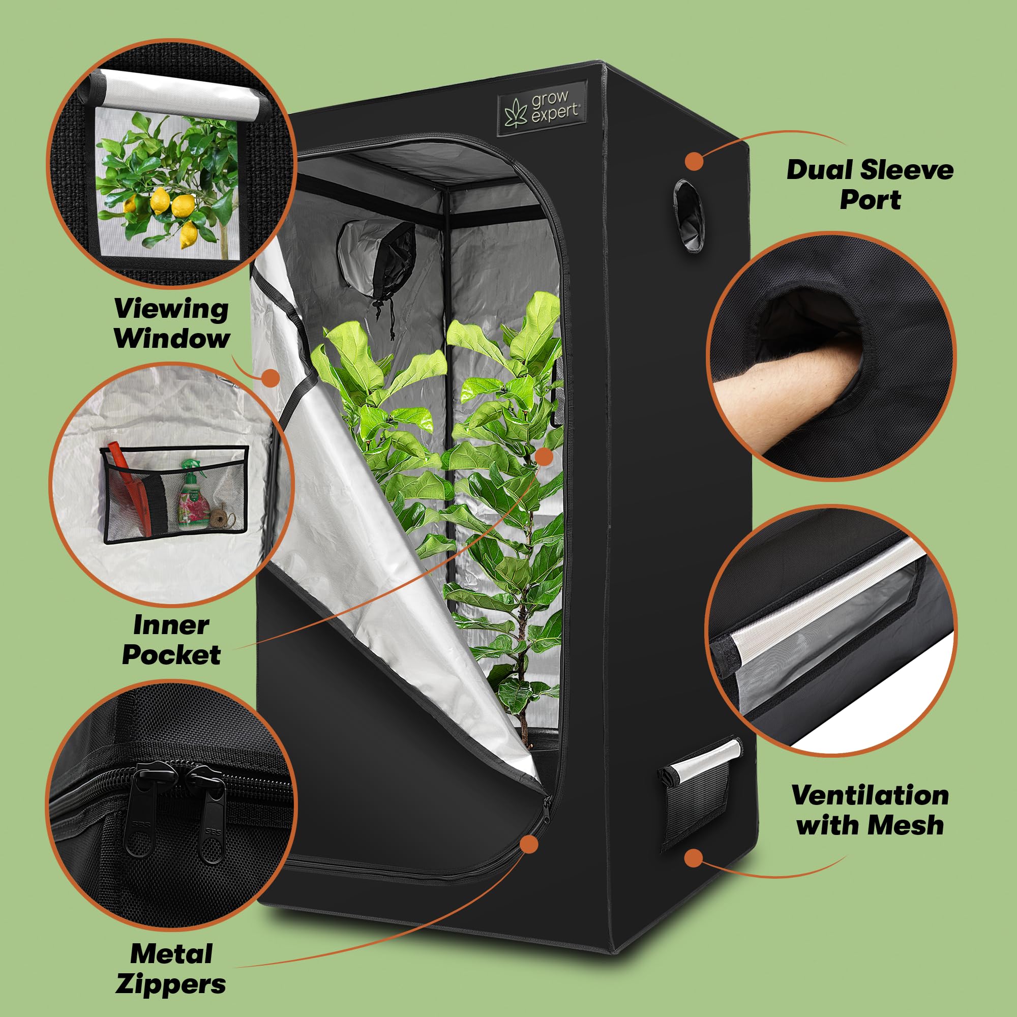 Tenda Premium Grow – Tessuto 1680D di alta qualità, interno riflettente, cerniere più forti, tenda da coltivazione di cannabis ultra densa e alta, finestra EZ-View, 4 misure (60 x 60 x 160 cm)