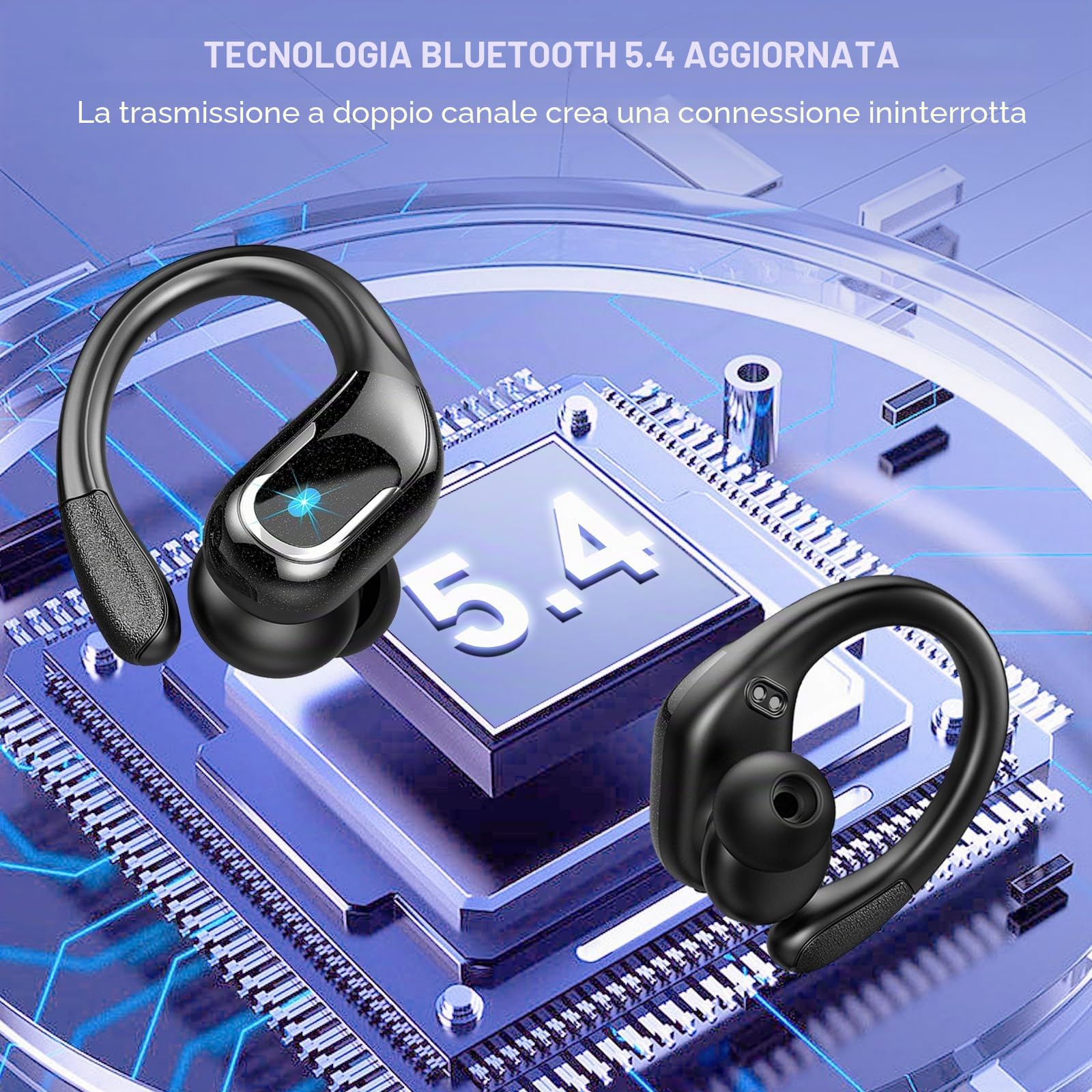 Cuffie Bluetooth Sport, Auricolari Bluetooth 5.4 HiFi Stereo, 75 Ore Cuffie Wireless Cancellazione Rumore, IPX8 Impermeabile Cuffiette Bluetooth, Ricarica Rapida USB-C, Cuffie Senza Filo LED Display