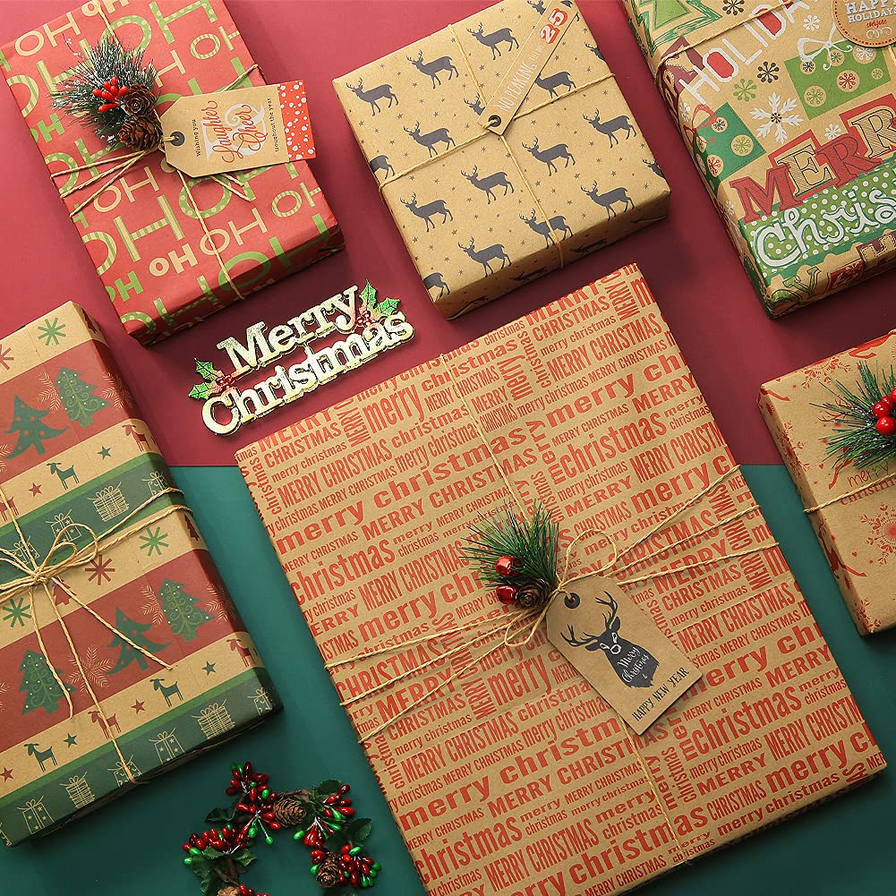 Kerstcadeaupapier Met Sneeuwscènes - 4 Vellen Inpakpapier Voor Een Magische Kerst