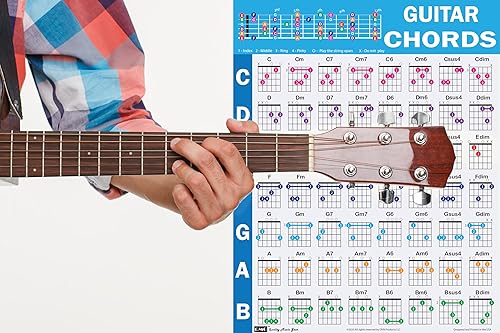 Miniatura 8 de QMG Guitar Chord Poster (24"x30"), Educational Reference Guide for Beginners, 56 Color Coded Chords, printed on non-tearing vinyl paper, Made in USA