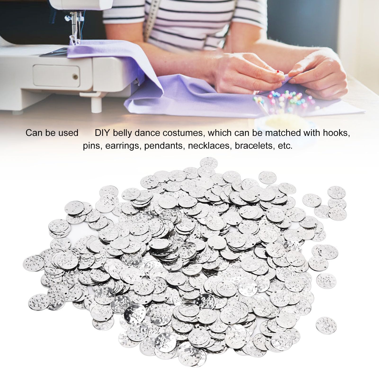 2000pcs Coinss a forma di paillettes tappeto di paillettes, cintura di nappa di danza del ventre dorate, monete di costumi di danza del ventre, accessori per abbigliamento per (Argento (moneta per