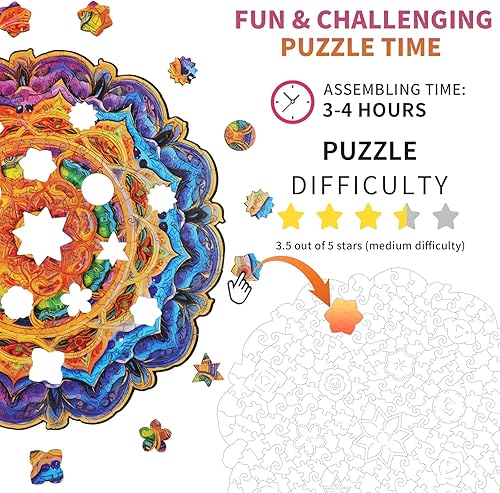 Miniatura 3 de KAAYEE Rompecabezas de madera para adulto, rompecabezas circular de tamaño L, rompecabezas de madera redondos para adultos, rompecabezas de madera