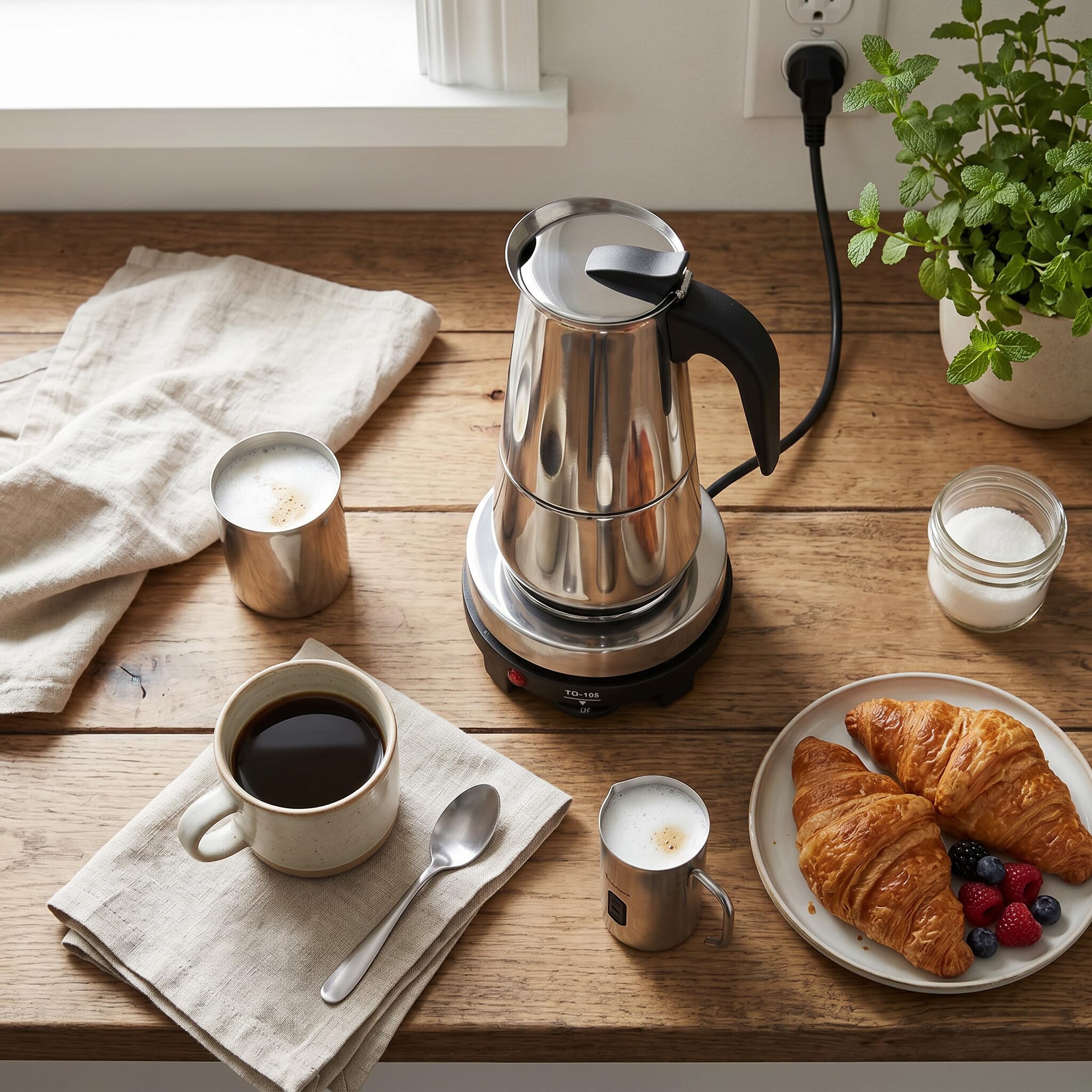 Ymiko Estufa de café eléctrica de acero inoxidable de 450 ml, juego de calentador para hacer tazas de café expreso, enchufe de la UE 220-240 V | Filtro uniforme para extracción rica y sabor óptimo, sello de silicona antifugas, compatible con gas y eléctri