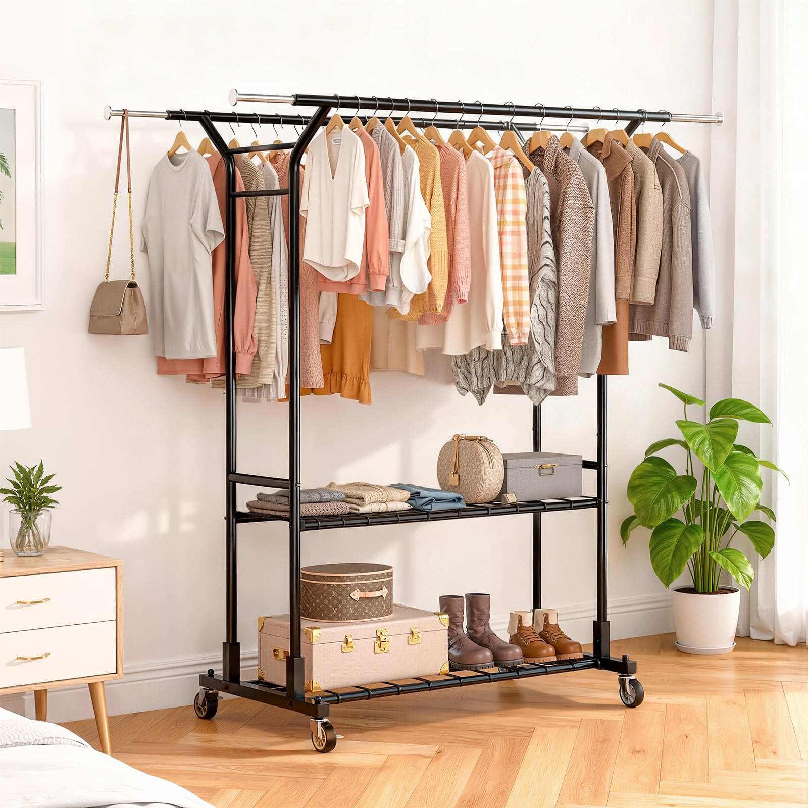 Luxspire ハンガーラック 頑丈 2列2段収納 耐荷重380kg 大容量 Amazon｜Luxspire ハンガーラック 頑丈 2列2段収納 耐荷重380kg 大容量