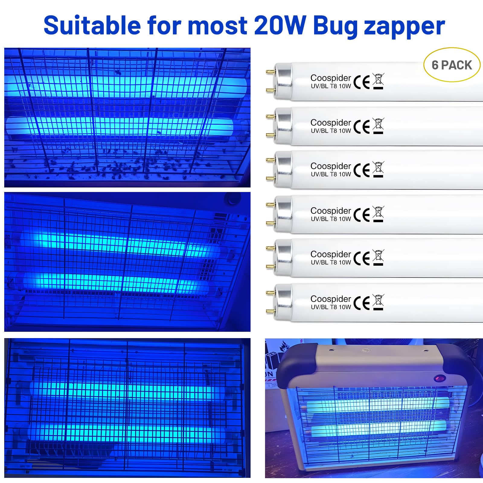 6-Pack Bug Zapper Replacement Bulbs – 10W UV Black Light For 20W Zappers, F10T8/BL 2 thumbnail image