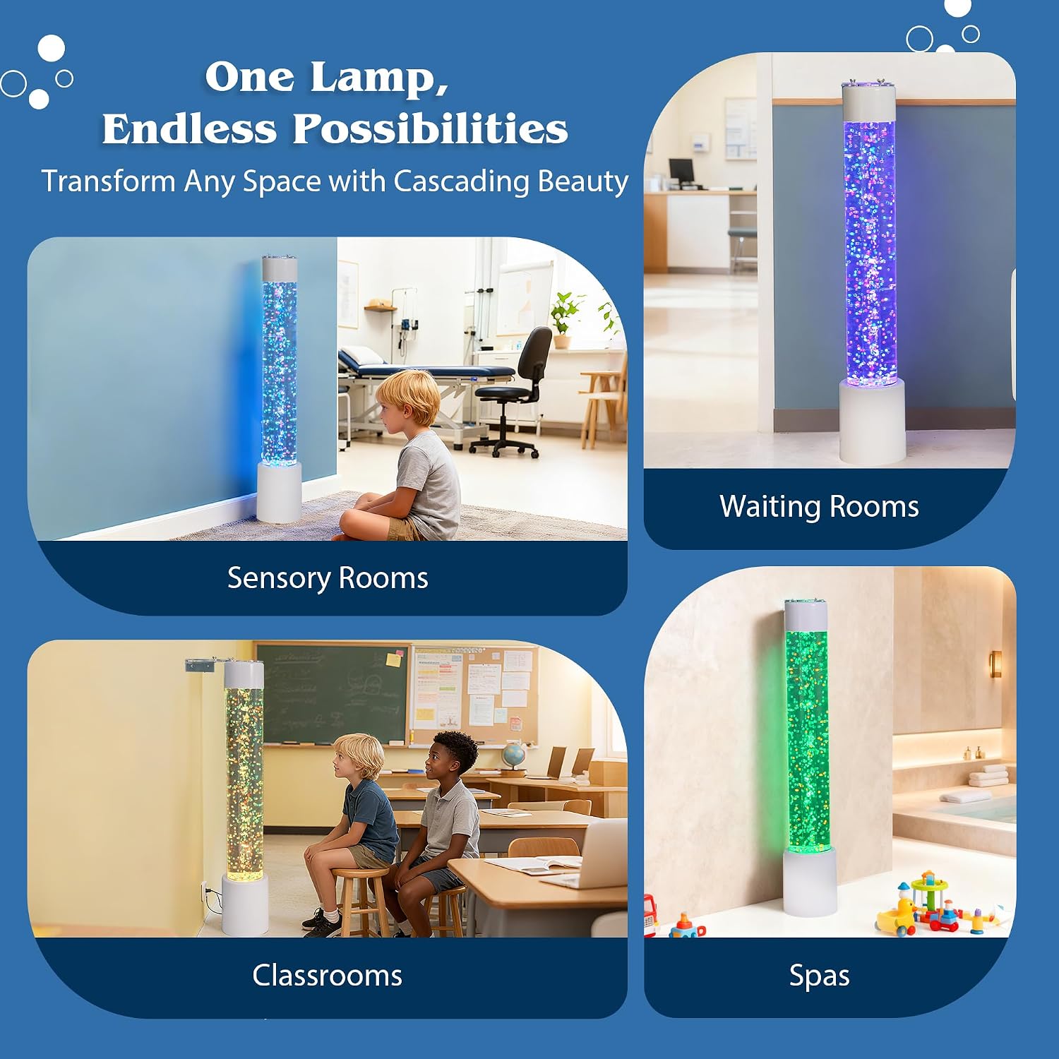 Cascade Jumble Bead Lamp Night Light – Color Changing LED Mood Light, Compatible with Color Cube & Round Controllers – Bubble Tube Lamp for Sensory Rooms and Kids’ Bedroom (Bubble Tube 3.6FT)